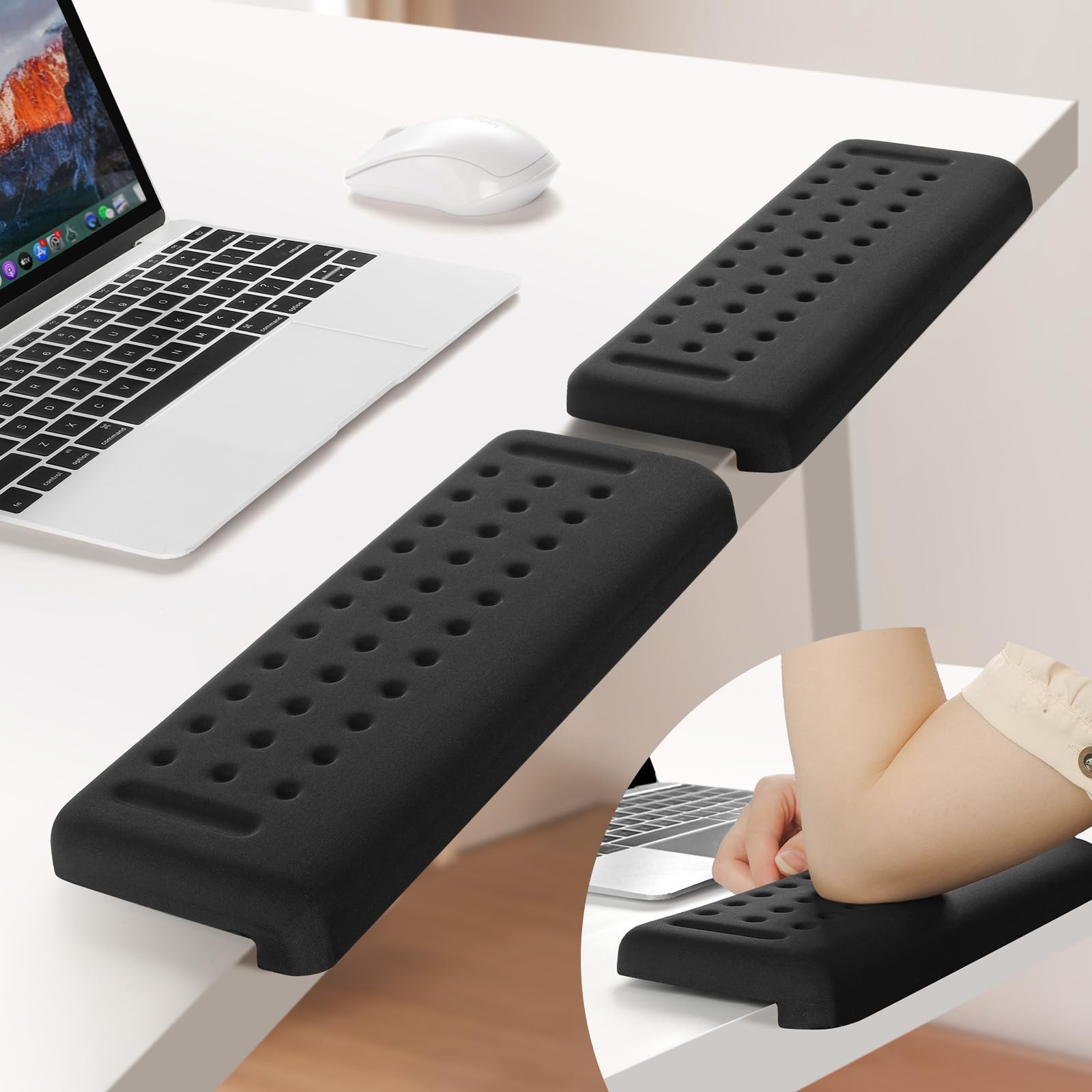L-Shaped Desk Elbow Pads, 2-Pack Ergonomic Arm Rest Cushions, Black Comfort