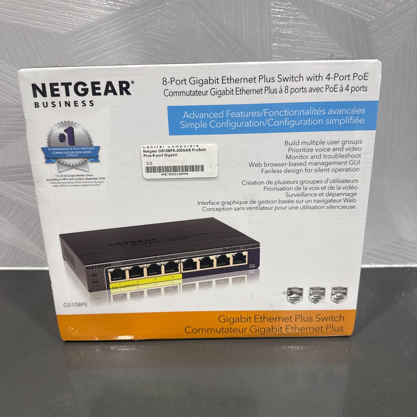 NETGEAR GS108PE 8-Port Gigabit Ethernet Plus Switch 4-Port PoE 53W Managed Hub