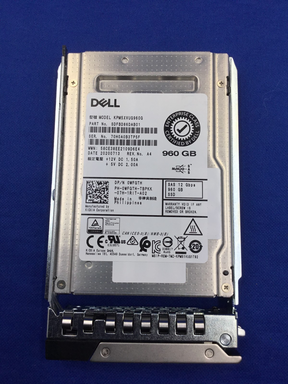 WFGTH Dell 960GB SAS 12Gbps Mixed Use 2.5'' 512e SSD 0WFGTH KPM5XVUG960G Gen14