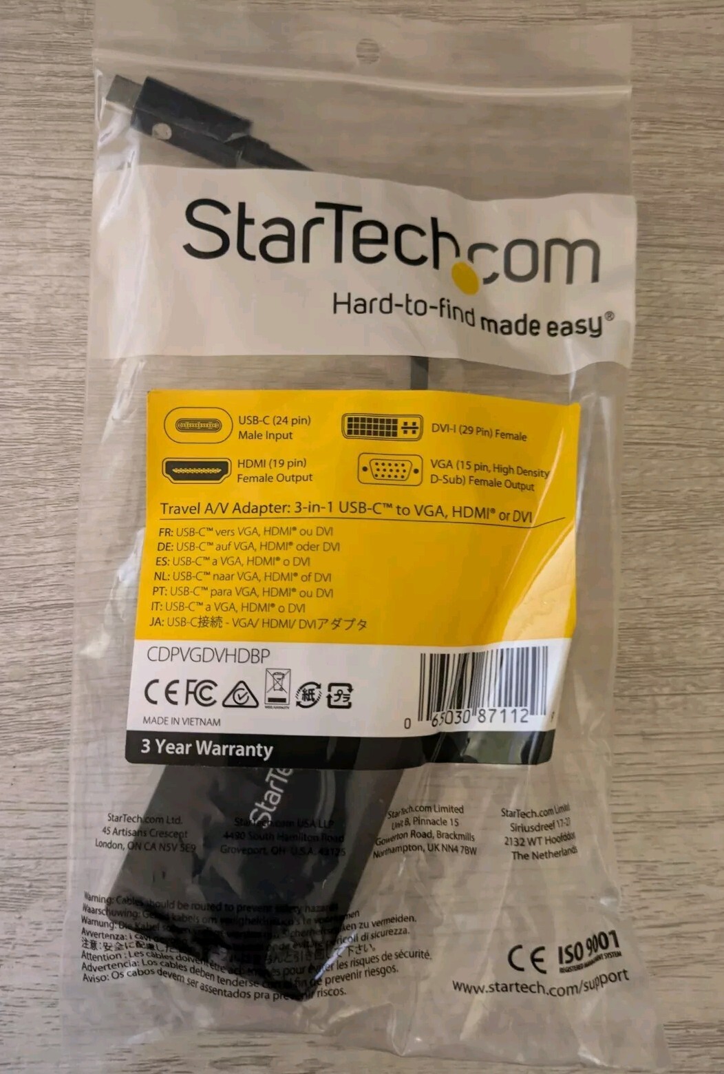NEW Star Tech Travel A/V Adapter 3 in 1 USB-C to VGA, DVI or HDMI CDPVGDVHDBP