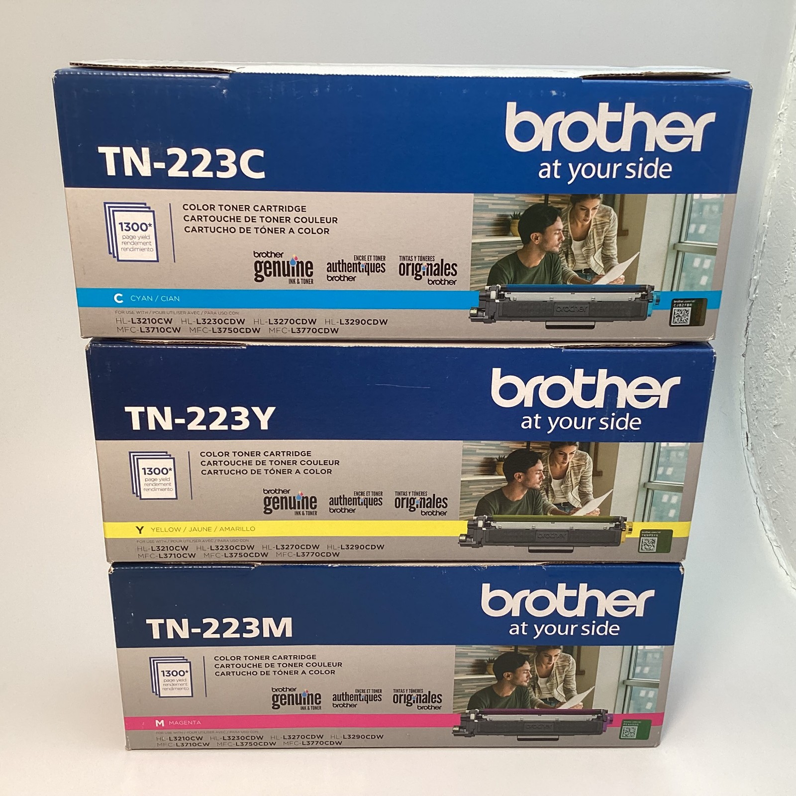 Lot of 3 Genuine Brother TN-223C TN-223Y TN-223M OEM Color Toner Cartridges