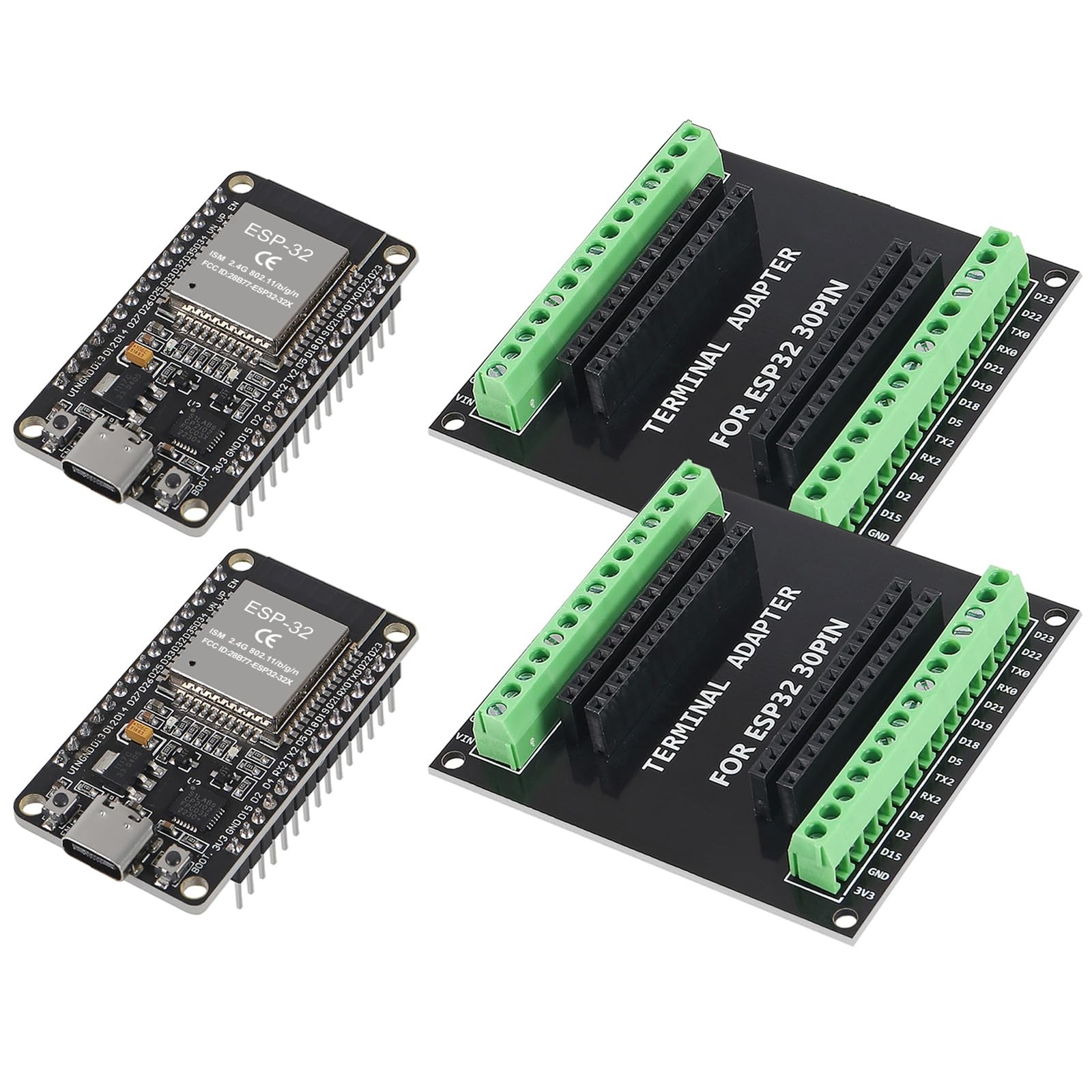 2Set ESP32 ESP-32 CP2102 30Pin Type C Development Board GPIO Breakout Board T...