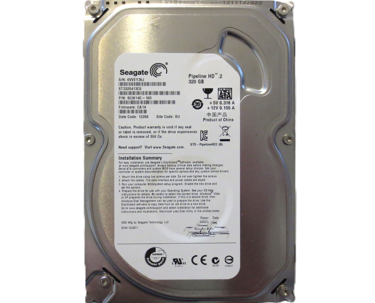 Seagate ST3320413CS 9GW14C-160 FW:CA14 (6VV) SU China 320gb 3.5" Sata 2011