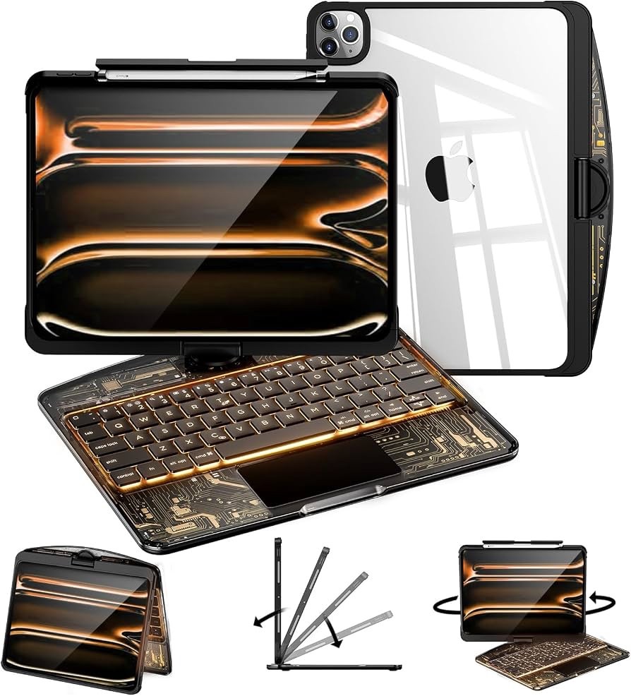 Transparent Keyboard Case iPad Air/Pro 11in 360 Rotating Backlit Black