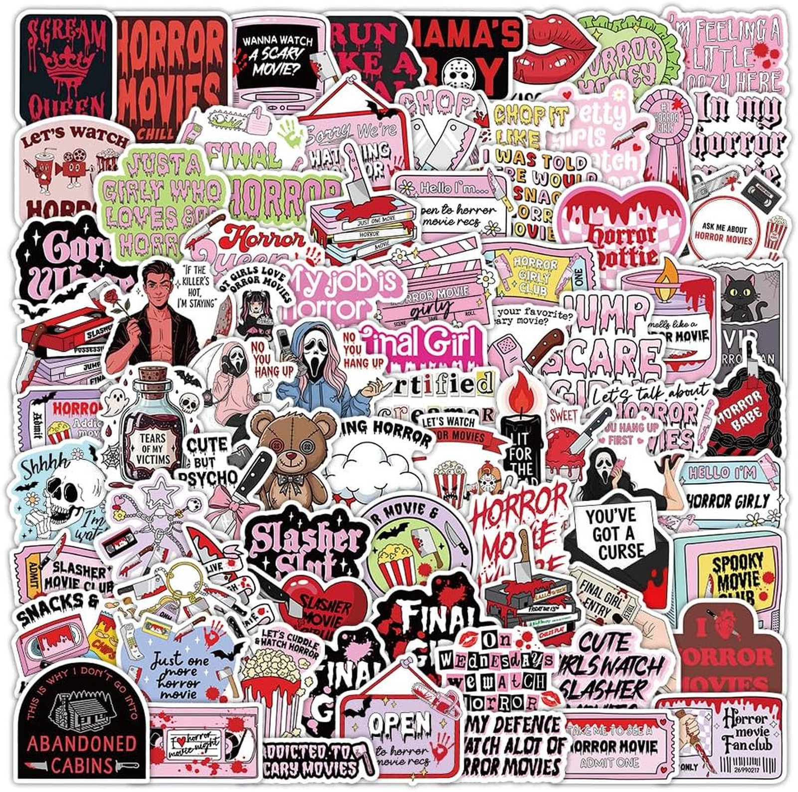 110PCS Horror Stickers Waterproof Vinyl Decals Pink Halloween Halloween