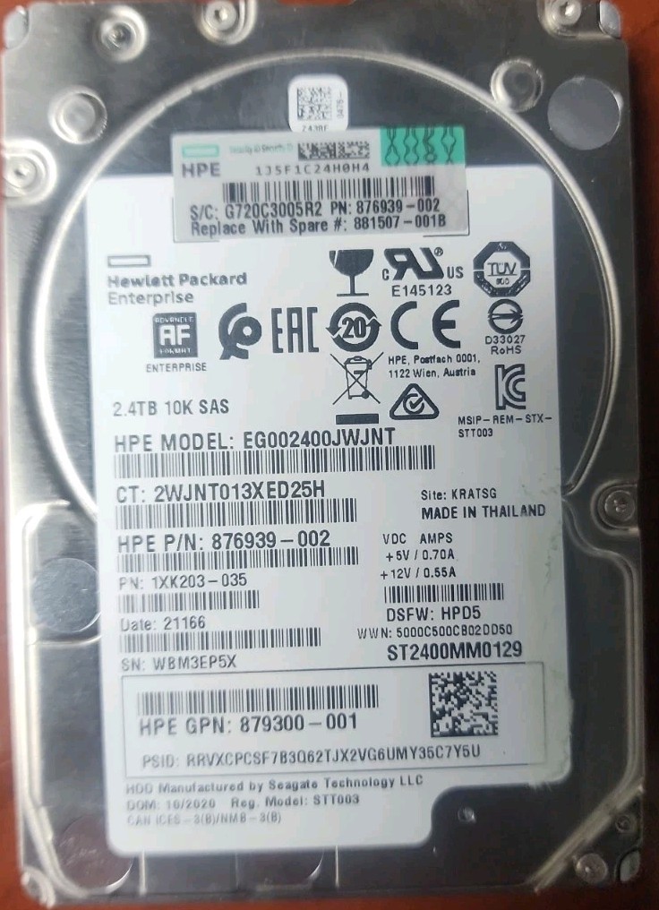 NEW 881457-B21 881507-001 HPE 2.4TB 12G SAS 10K 2.5" SFF 512e DS HDD Hard Drive