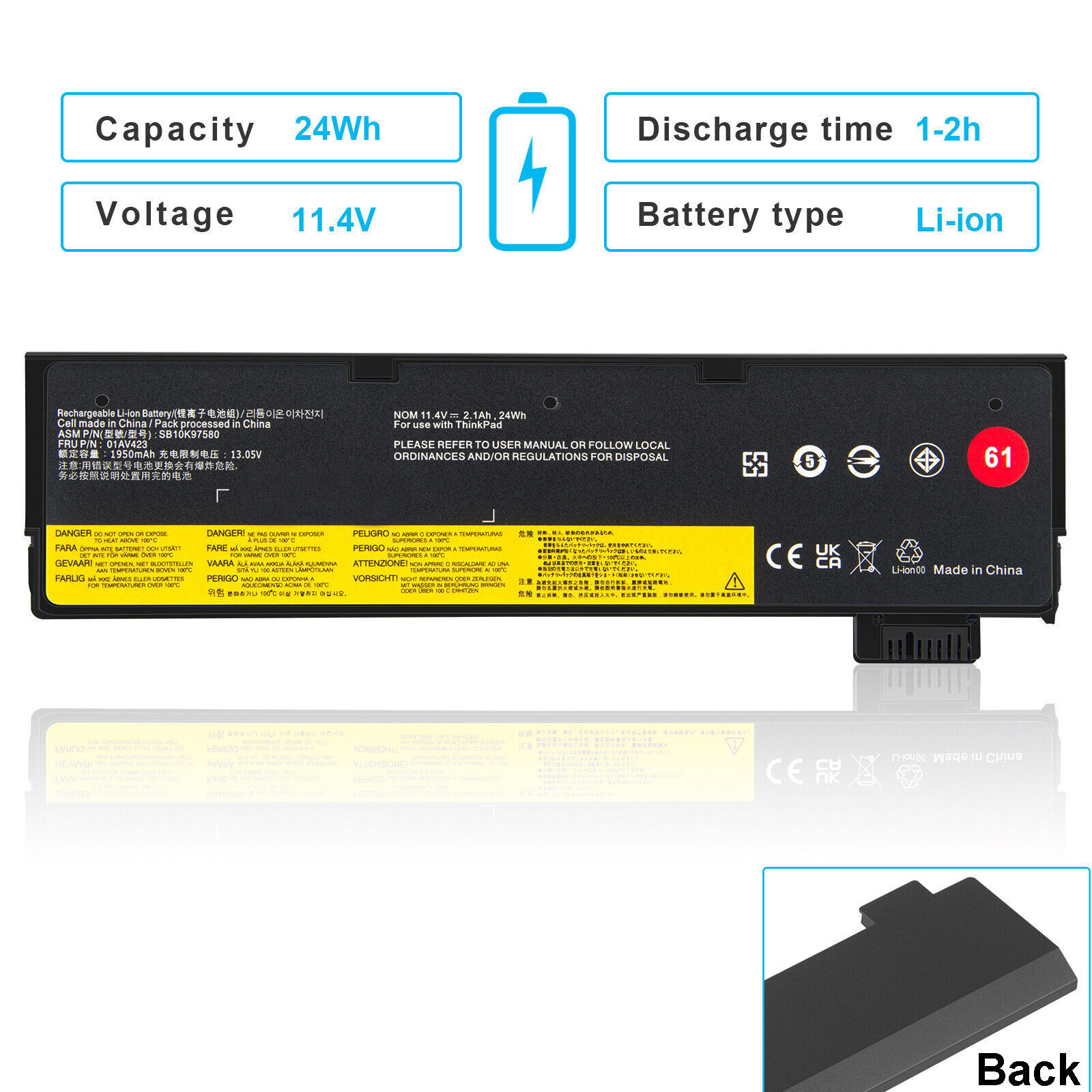 61++ Battery For Lenovo Thinkpad T470 T480 T570 T580 P51s P52s 01AV427 01AV423