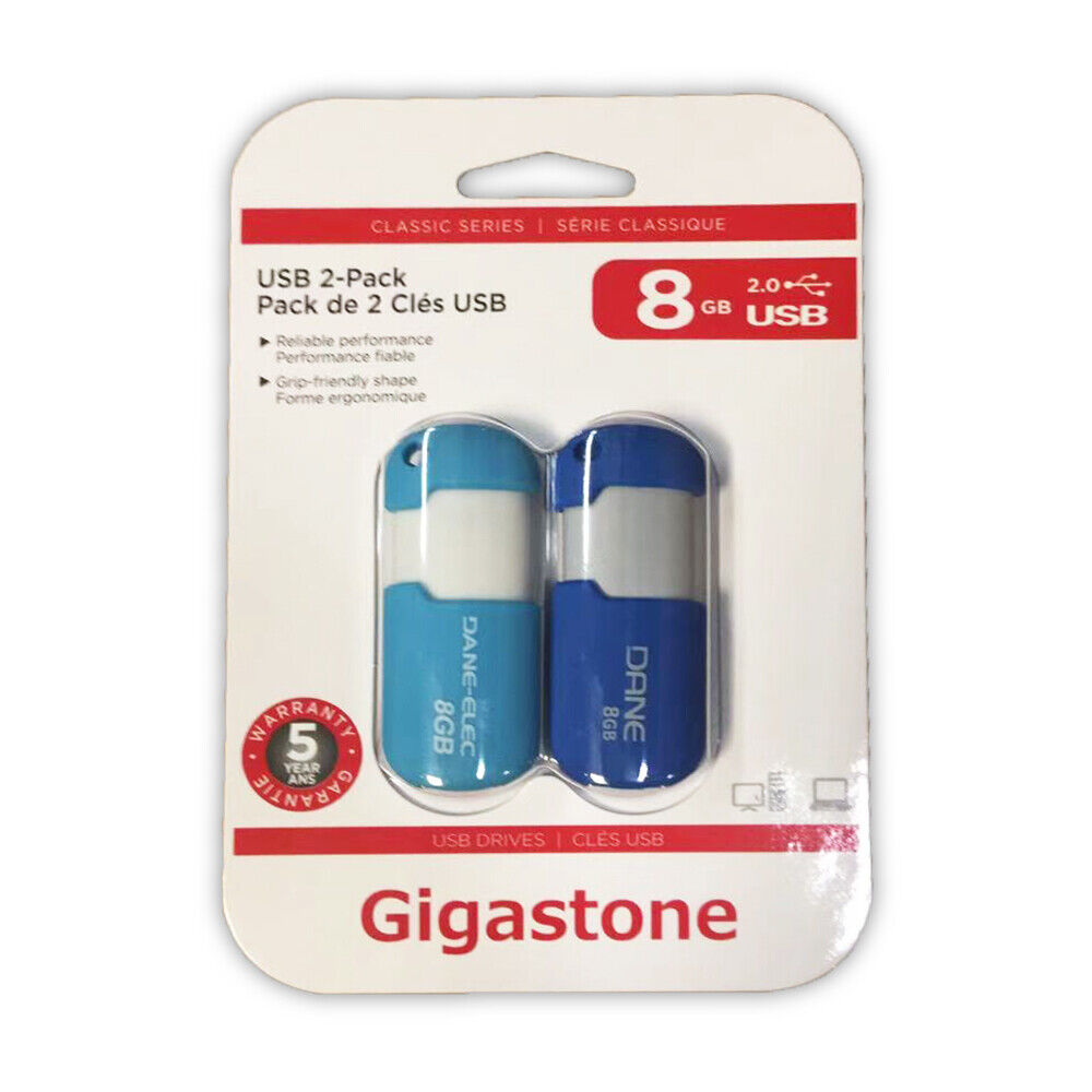 Gigastone 8GB 2-Pack Flash Drive Thumb Drive Memory Stick Capless Retractable