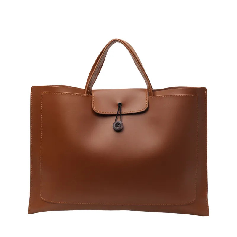 Large Capacity Polyurethane Vegan Leather Laptop Bag/Brown