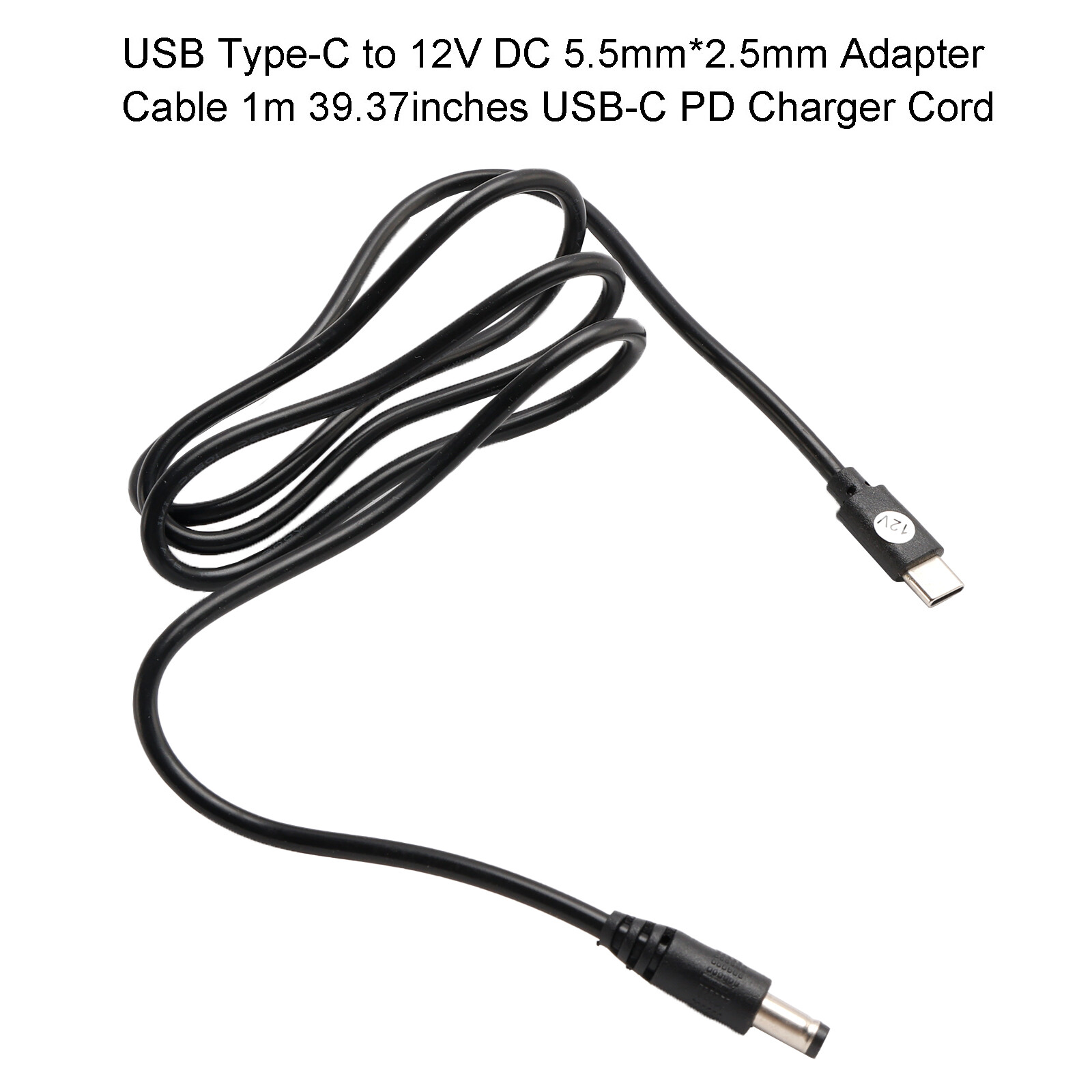 USB Type-C to 12V DC 5.5mm*2.5mm Adapter Cable 1m 39.37inches PD Charger Cord US