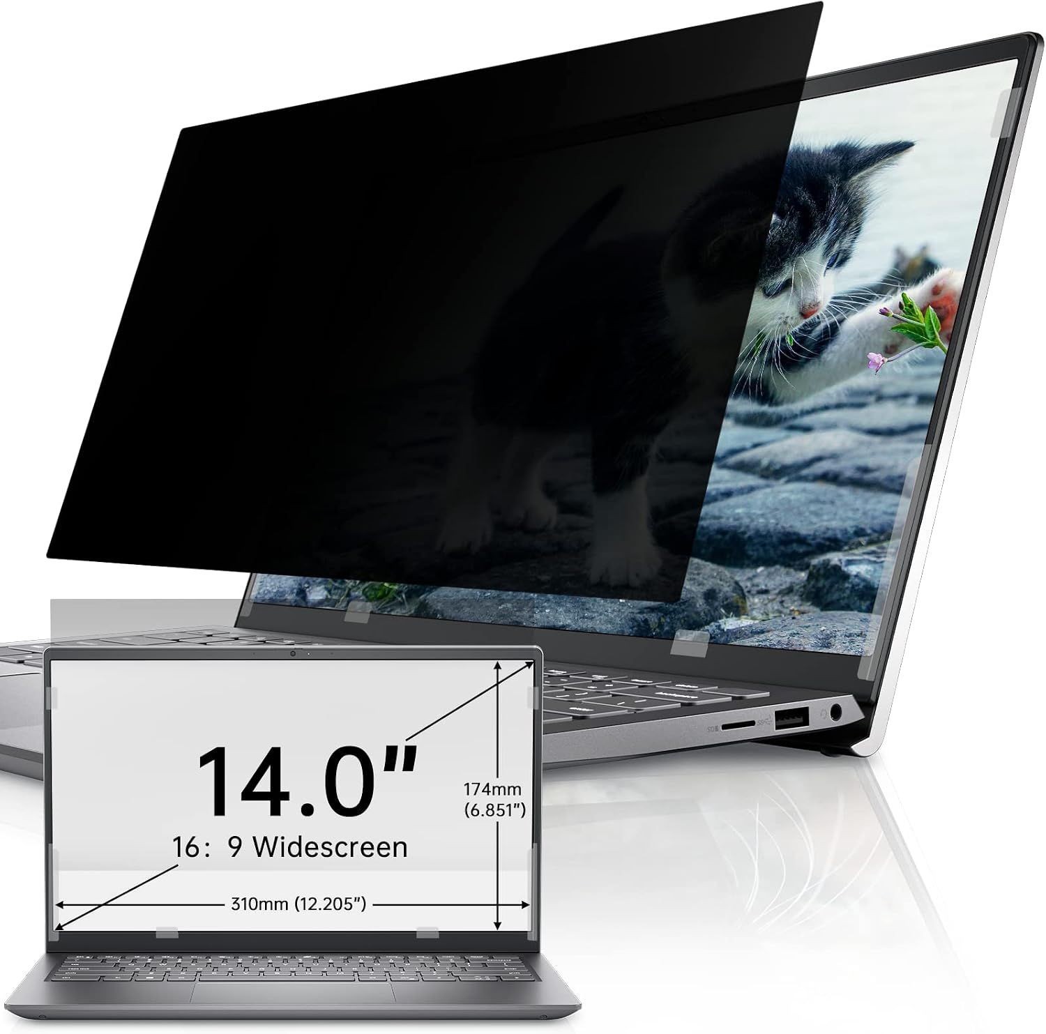 Laptop Privacy Screen 14 Inch 16:9 Aspect, Removable Anti Blue Light Filter Secu