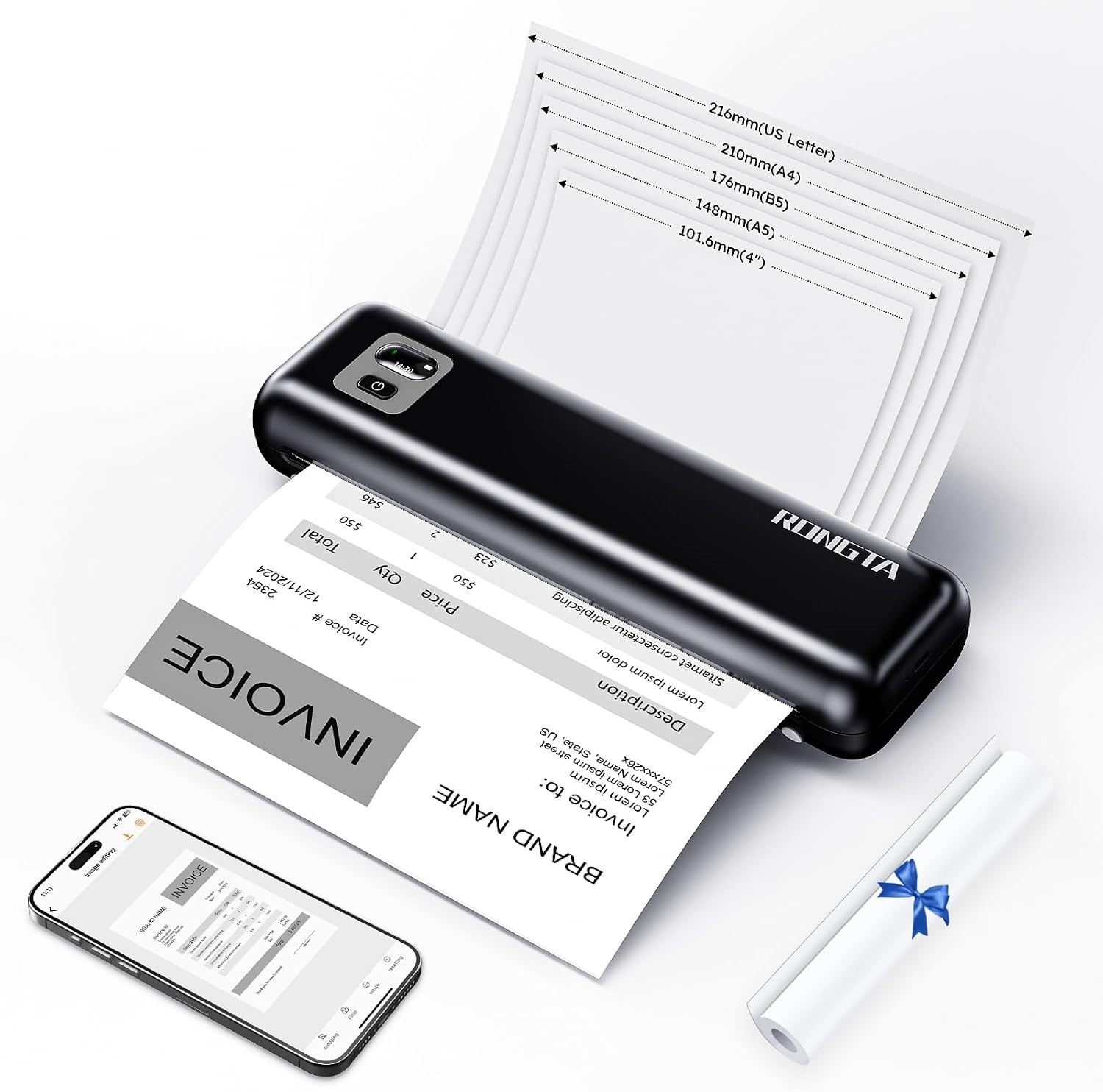 Rongta Portable Bluetooth Thermal Printer A4 Wireless US Letter & LabeS Ink-less