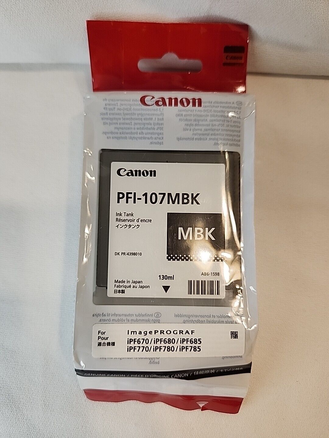 NEW GENUINE - CANON PFI-107MBK BLACK Ink Cartridge - imagePROGRAF - 09/2024