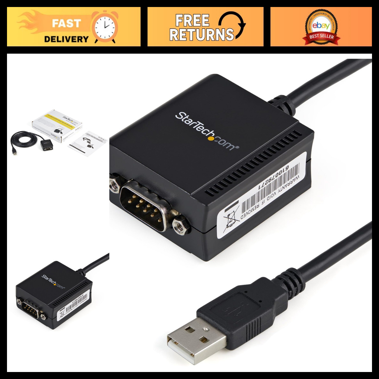 6ft USB to Serial RS232 Adapter, 1-Port FTDI Converter, TAA Compliant, Windows C