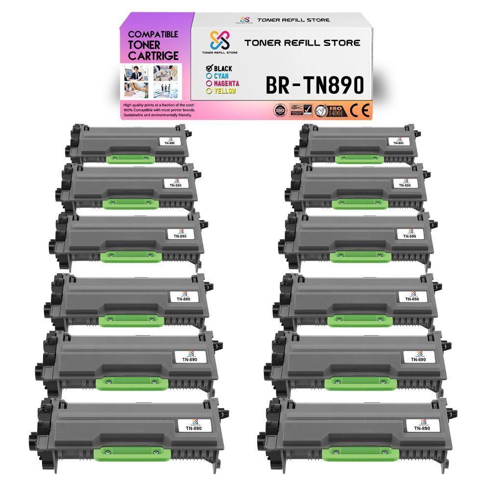 12Pk TRS TN890 Black Extra HY Compatible for Brother HLL6400DW Toner Cartridge