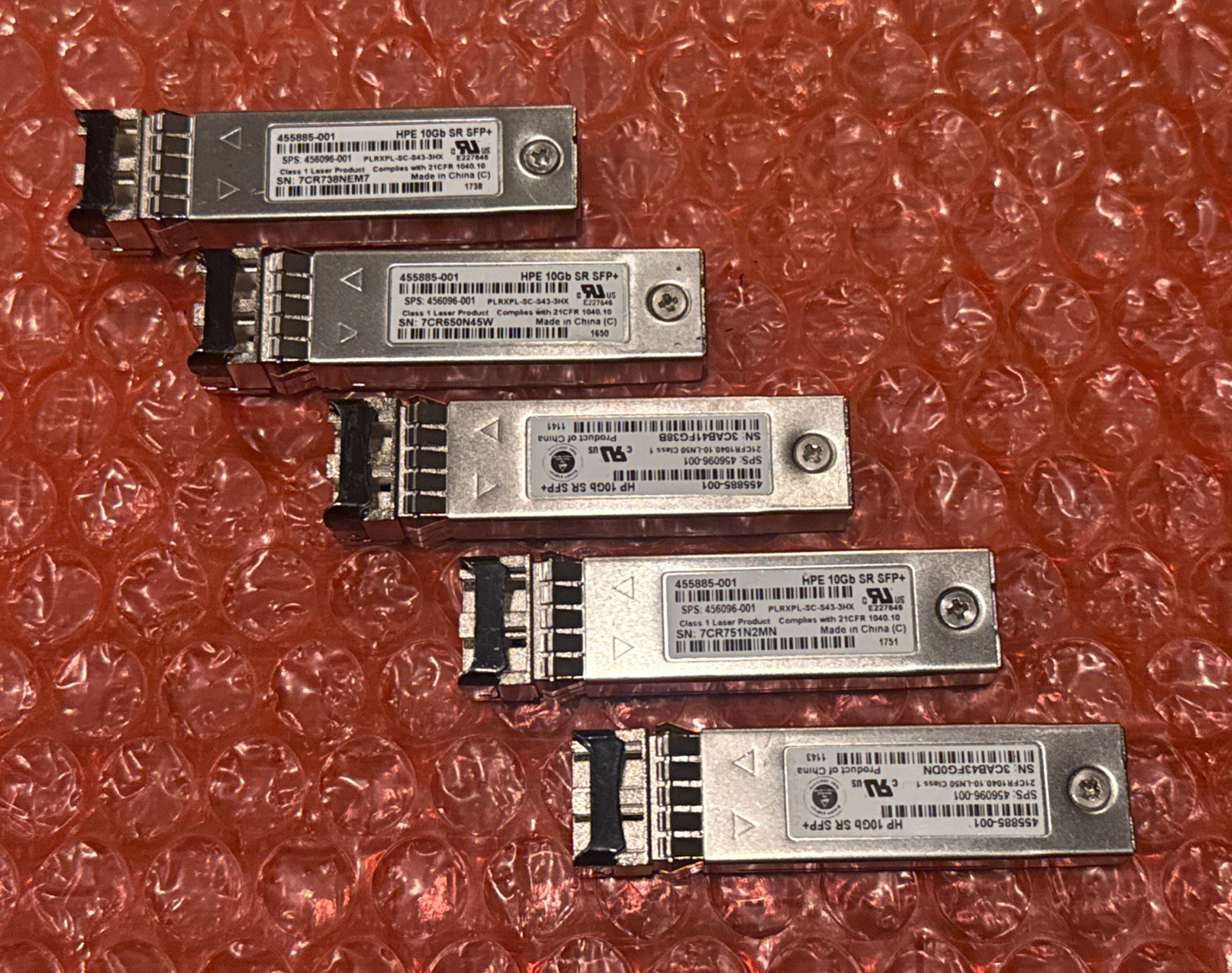 LOT 5 HP 10GB SR SFP+ Transceiver Optic SR SW for ProLiant Dl360 Dl380 G9 #S-22