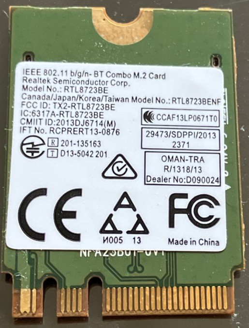 Realtek RTL8723BE M.2 2230 802.11n WiFi Bluetooth Card