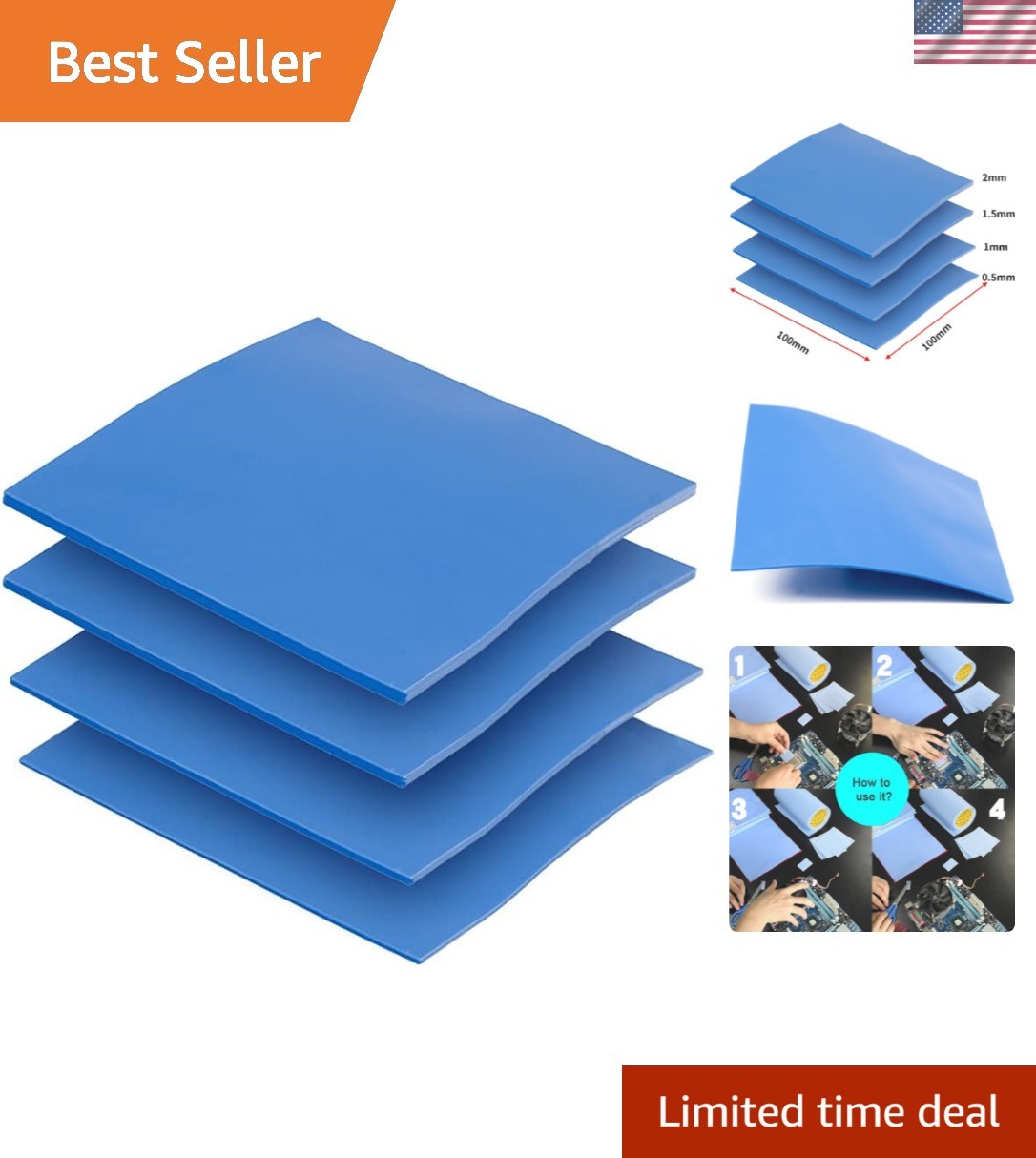 Thermal Pad,100x100mm 0.5mm 1mm 1.5mm 2mm Highly Efficient Thermal Conductivi...