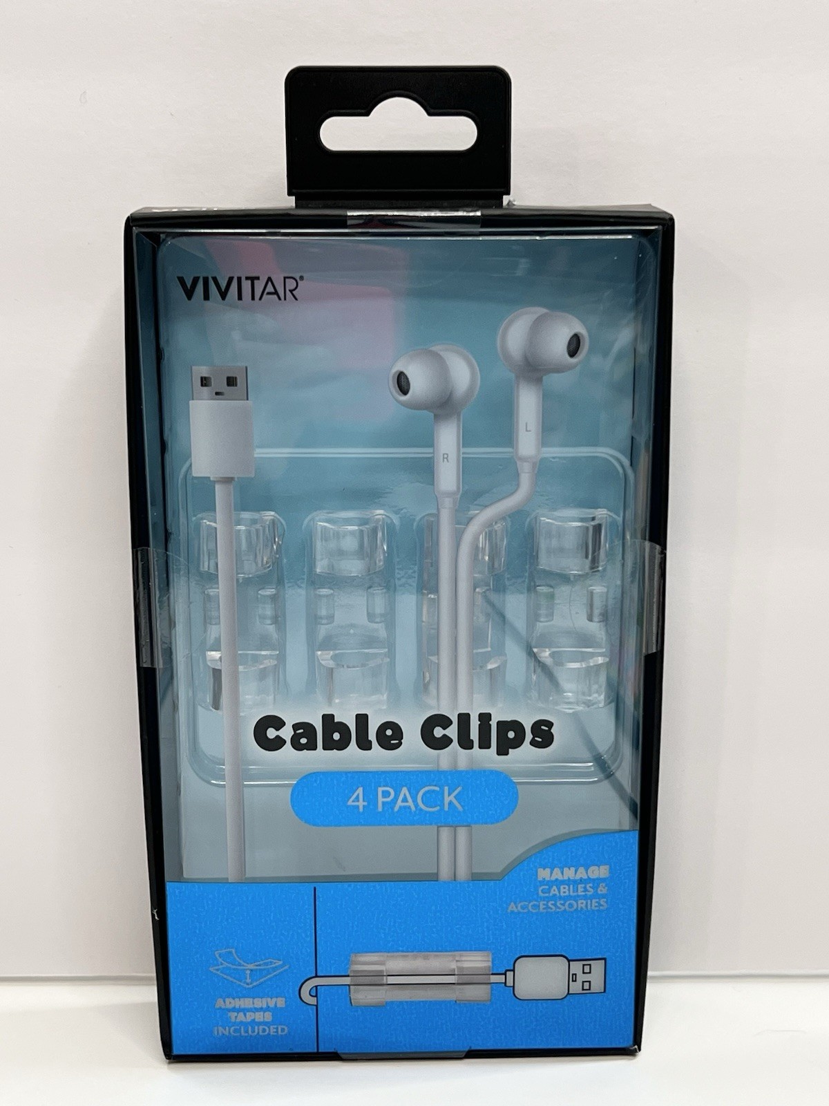 Vivitar Cable Clips With Adhesive 4-Pack, Clear, NEW And SEALED