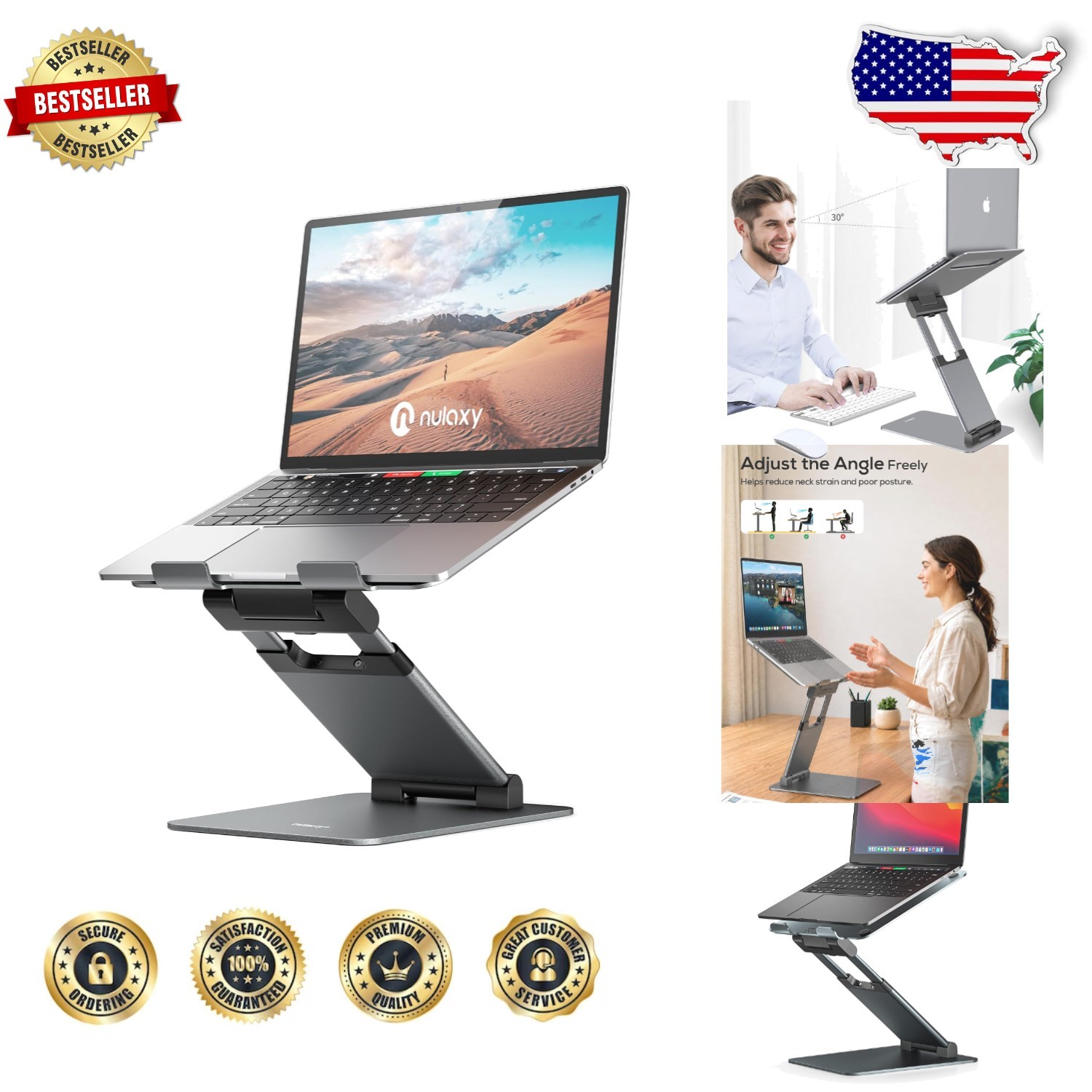 Adjustable Laptop Stand Aluminum Dual Foldable Ergonomic 10-17"