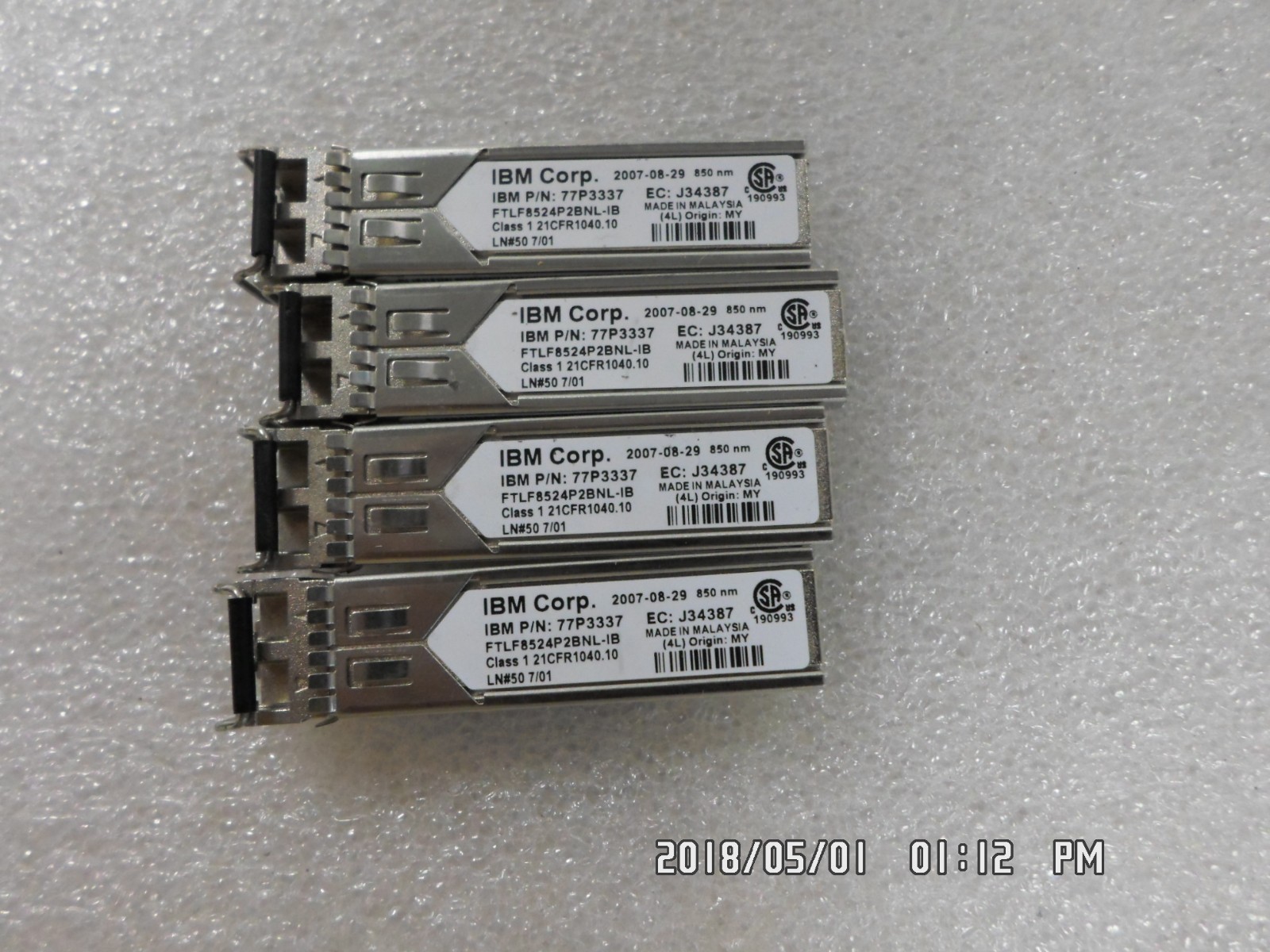 Lot of 4 - IBM 77P3337 4GB SW SFP Transceiver 850nm FTLF8524P2BNL-IB