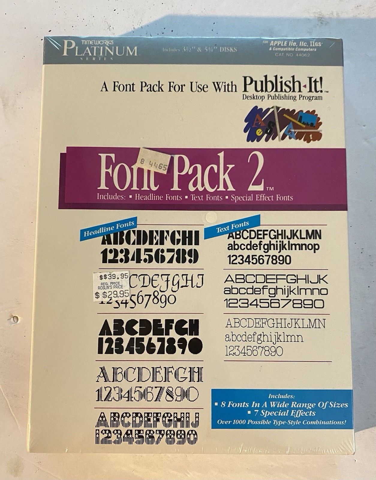 Vintage FONT PACK 2 (Publish-It) FACTORY SEALED APPLE IIe/c/gs 1988 Timeworks