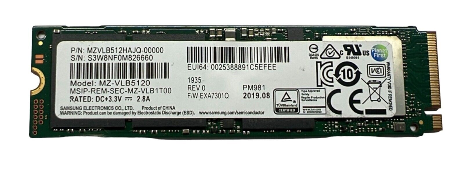 Samsung PM981 512GB NVMe M.2 SSD Solid State Drive MZ-VLB5120