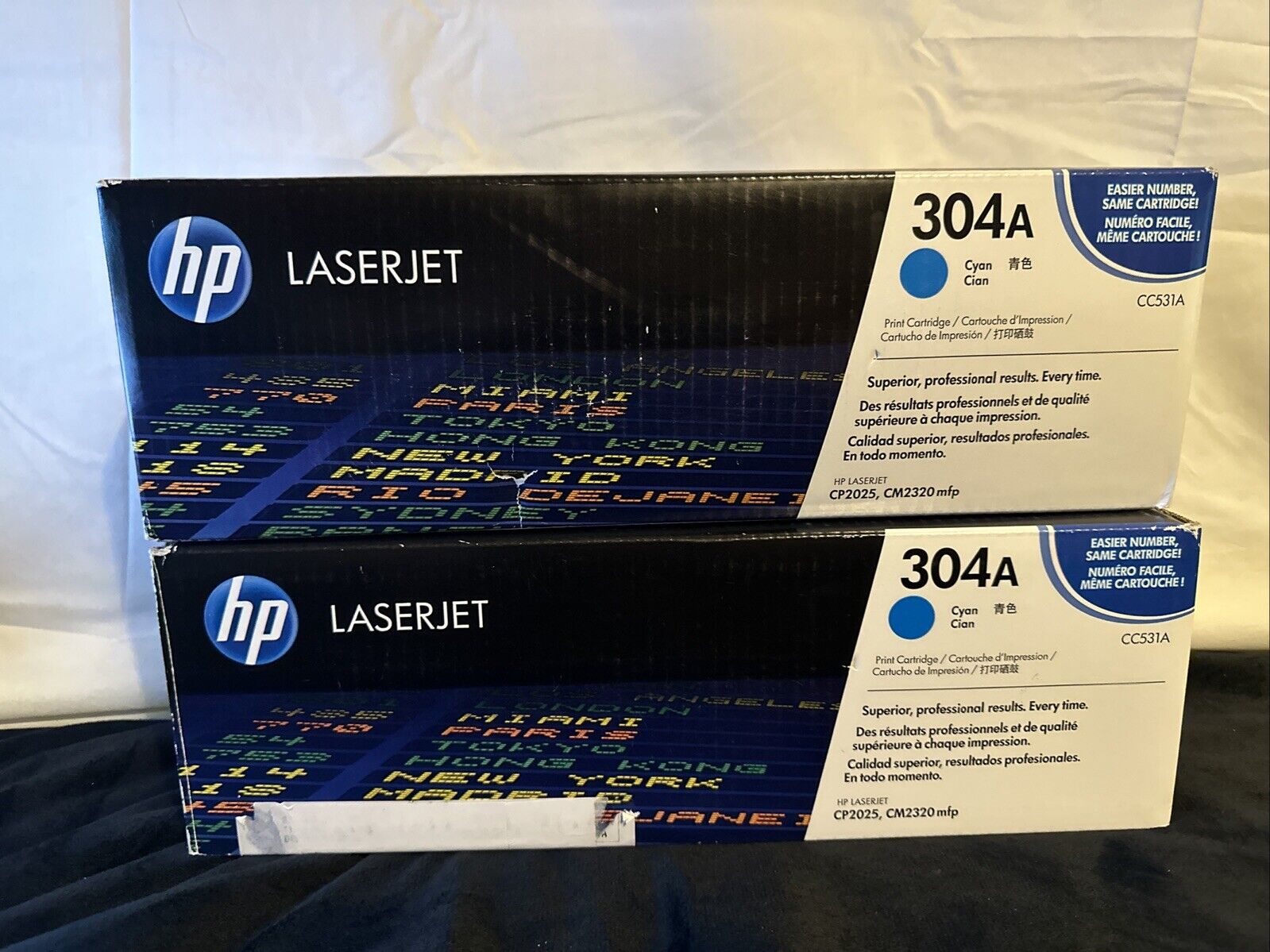 2 HP 304A LaserJet CP2025 CM2320 OEM Genuine Toner Print Cartridge CC531A Cyan