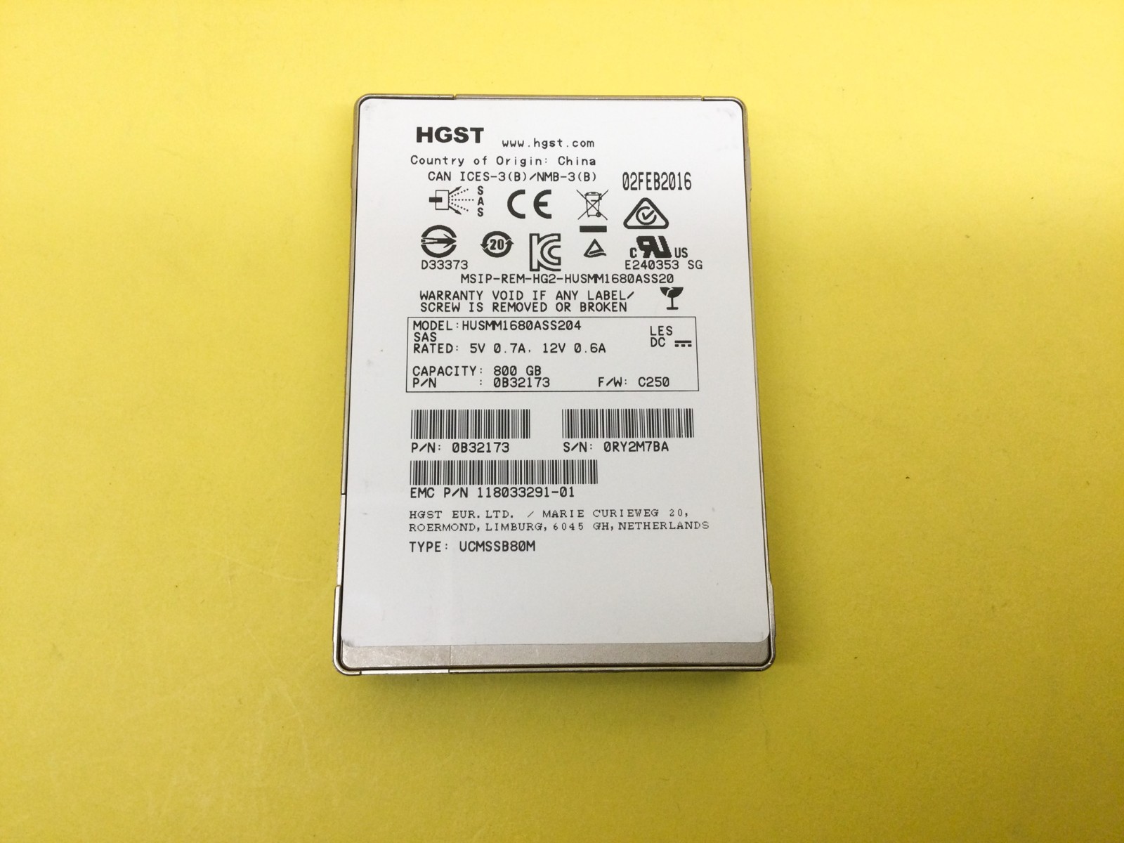 HUSMM1680ASS204 HGST 800GB SAS 12Gb/s 2.5in SSD EMC 118033291-01