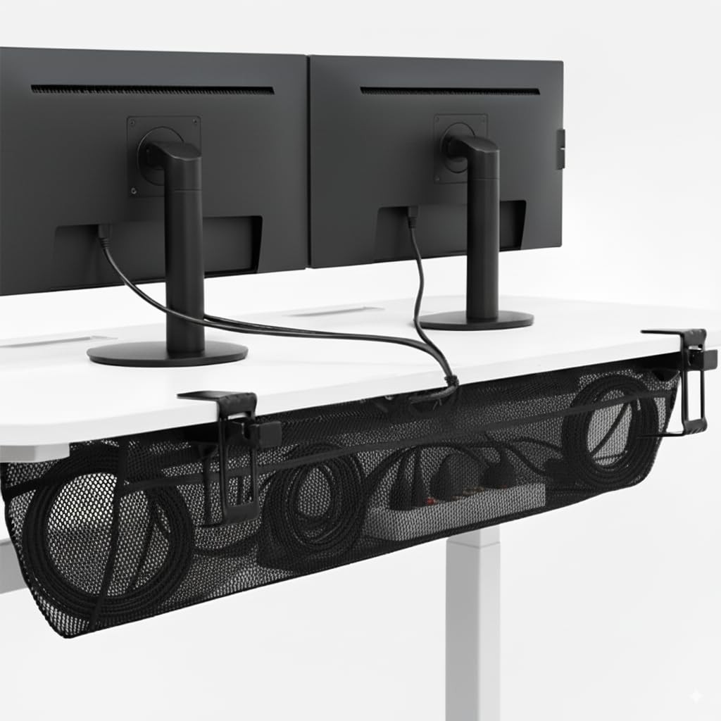 Black Clamp-on 44 in Mesh Net Cable Management Holder, DESK-AC44MH