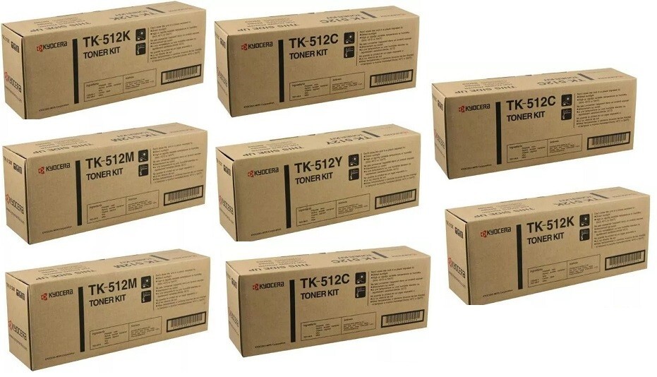 Lot of 8 New Genuine Kyocera TK-512K TK-512C TK-512M TK-512Y Toners TK512