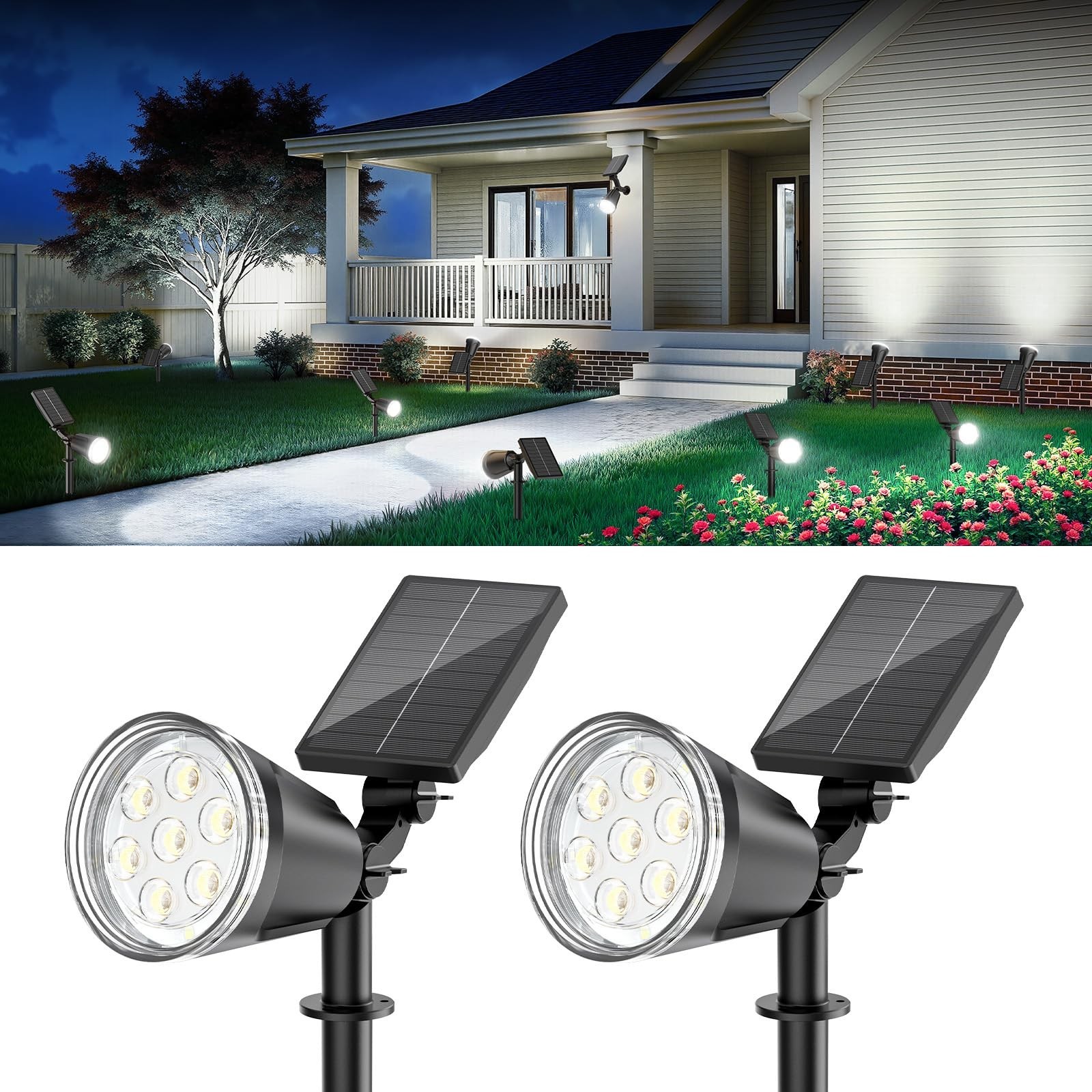 Solar Spot Lights Outdoor Cool White, 1000LM Big Adjustable Solar Lights Outd...