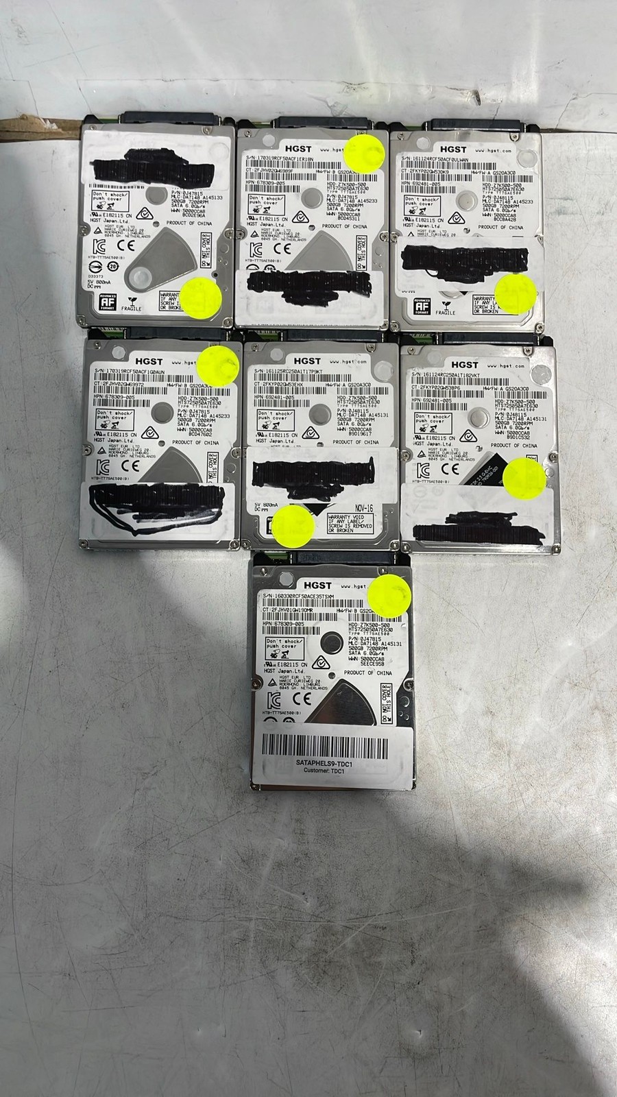 HGST HTS725050A7E630 500GB SATA 6Gb/s 7200RPM 2.5" Laptop Hard Drive Lot of 7