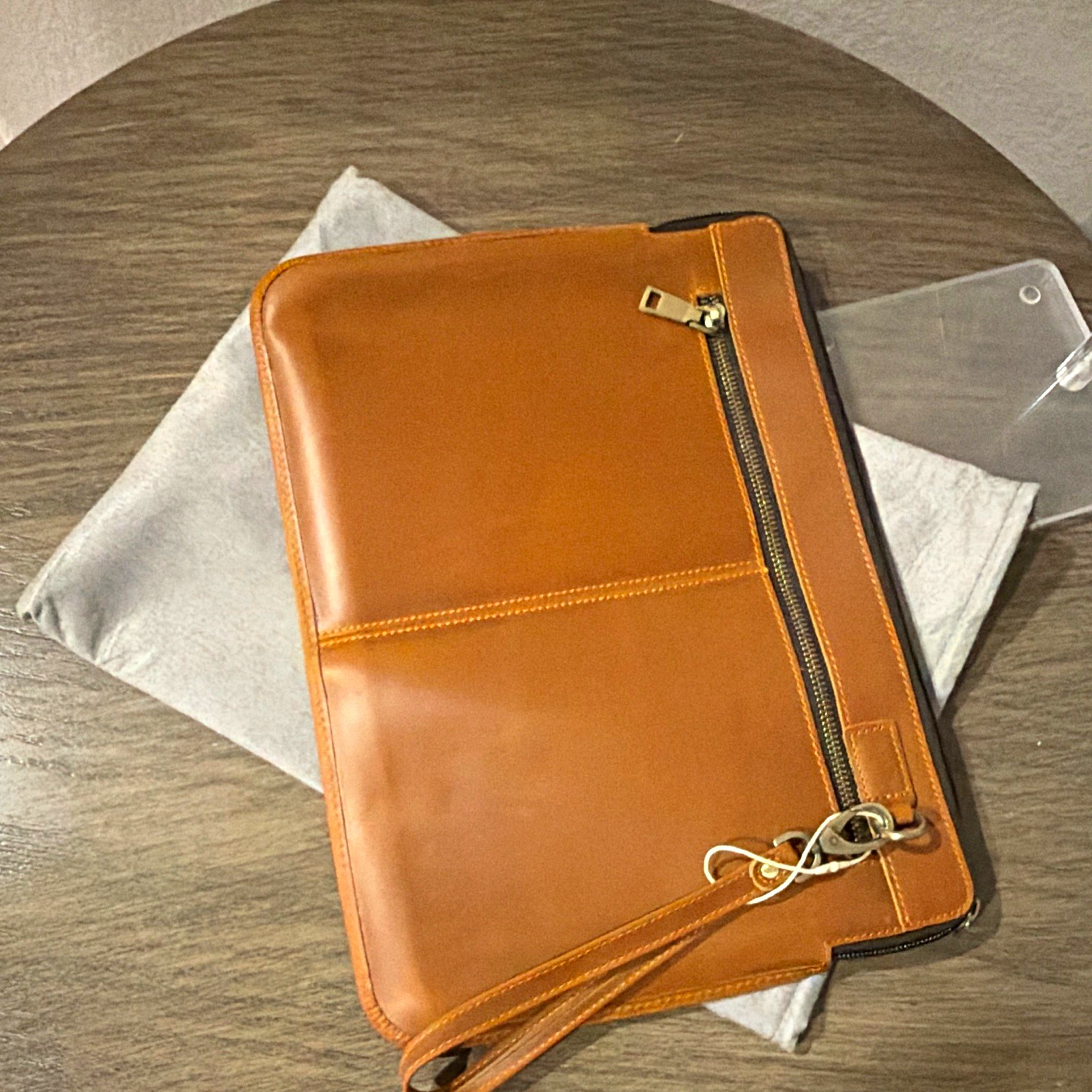 Leather laptop sleeve and business clutch with a wrist strap 14.2”