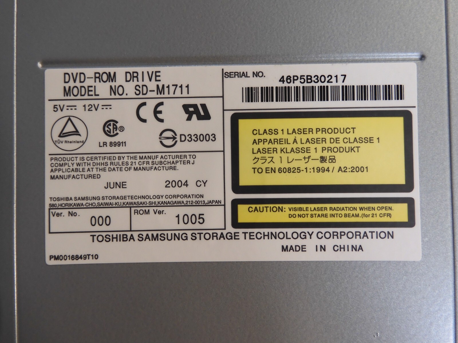 TOSHIBA SD-M1711  12X 48X SCSI DVD-ROM Drive.