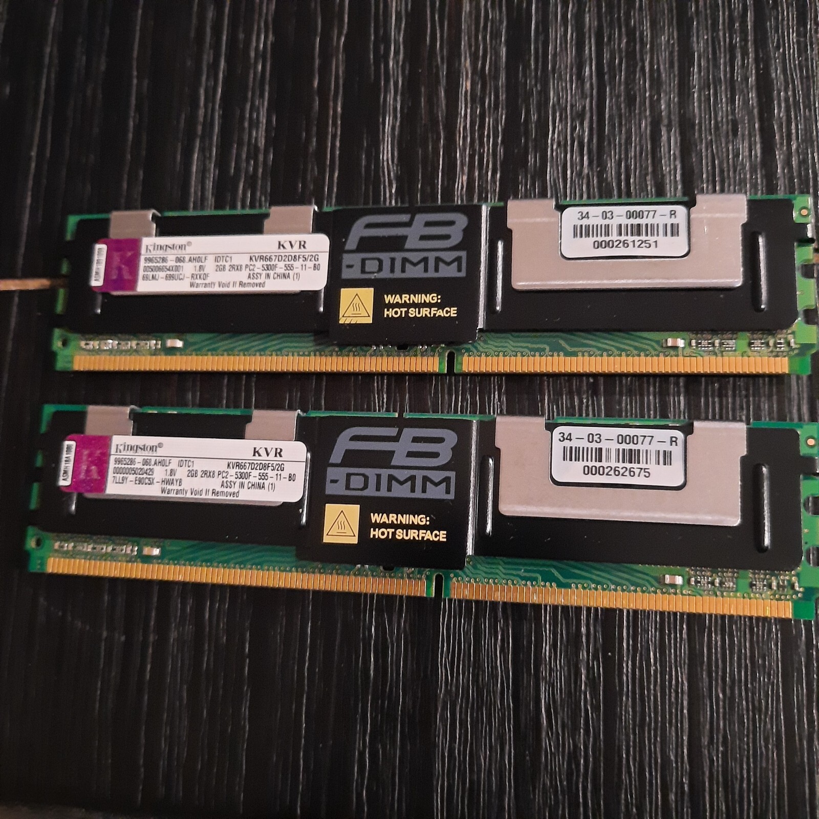 LOT OF 2 KINGSTON KVR667D2D8F5/2G PC2-5300F 2GB SERVER MEMORY