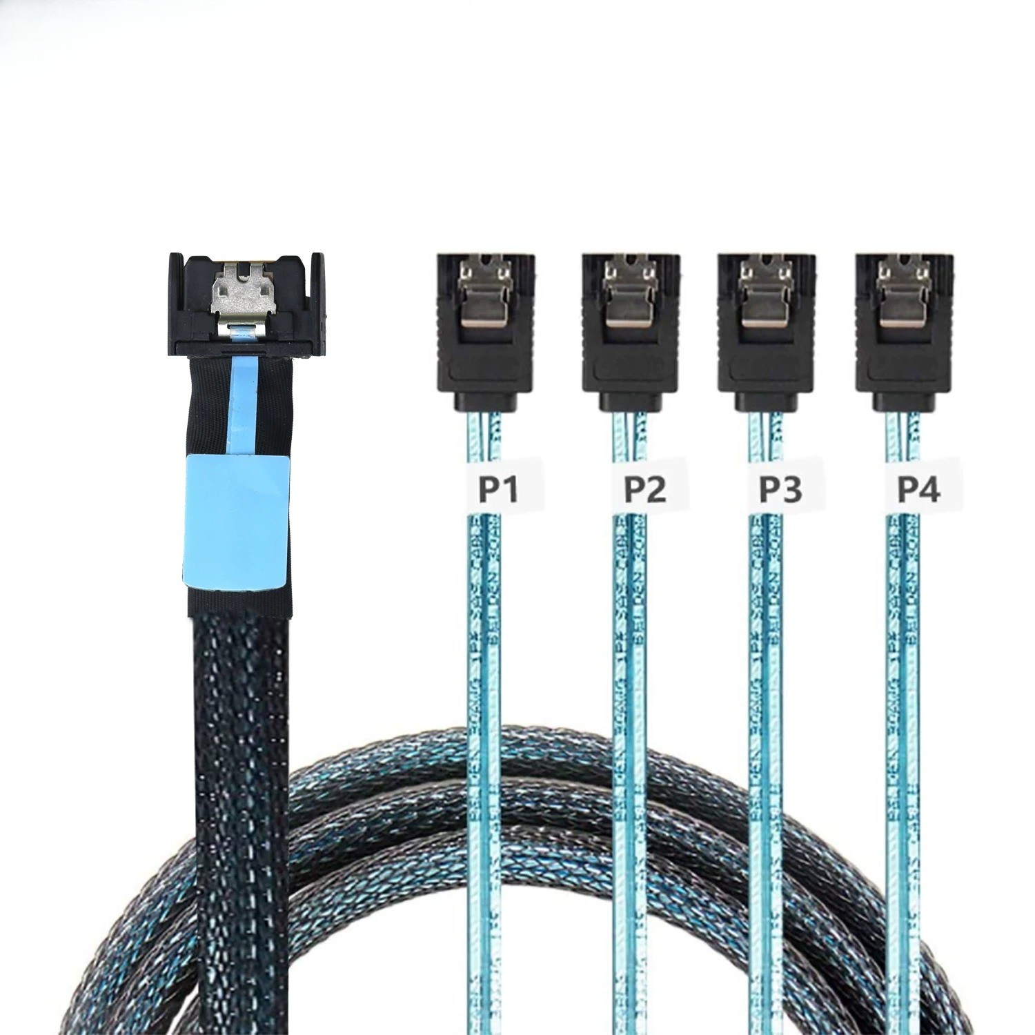 SlimSAS SFF-8654 MCIO 4i 38Pin to 4X SATA PCIe 5.0 Server Data Cable