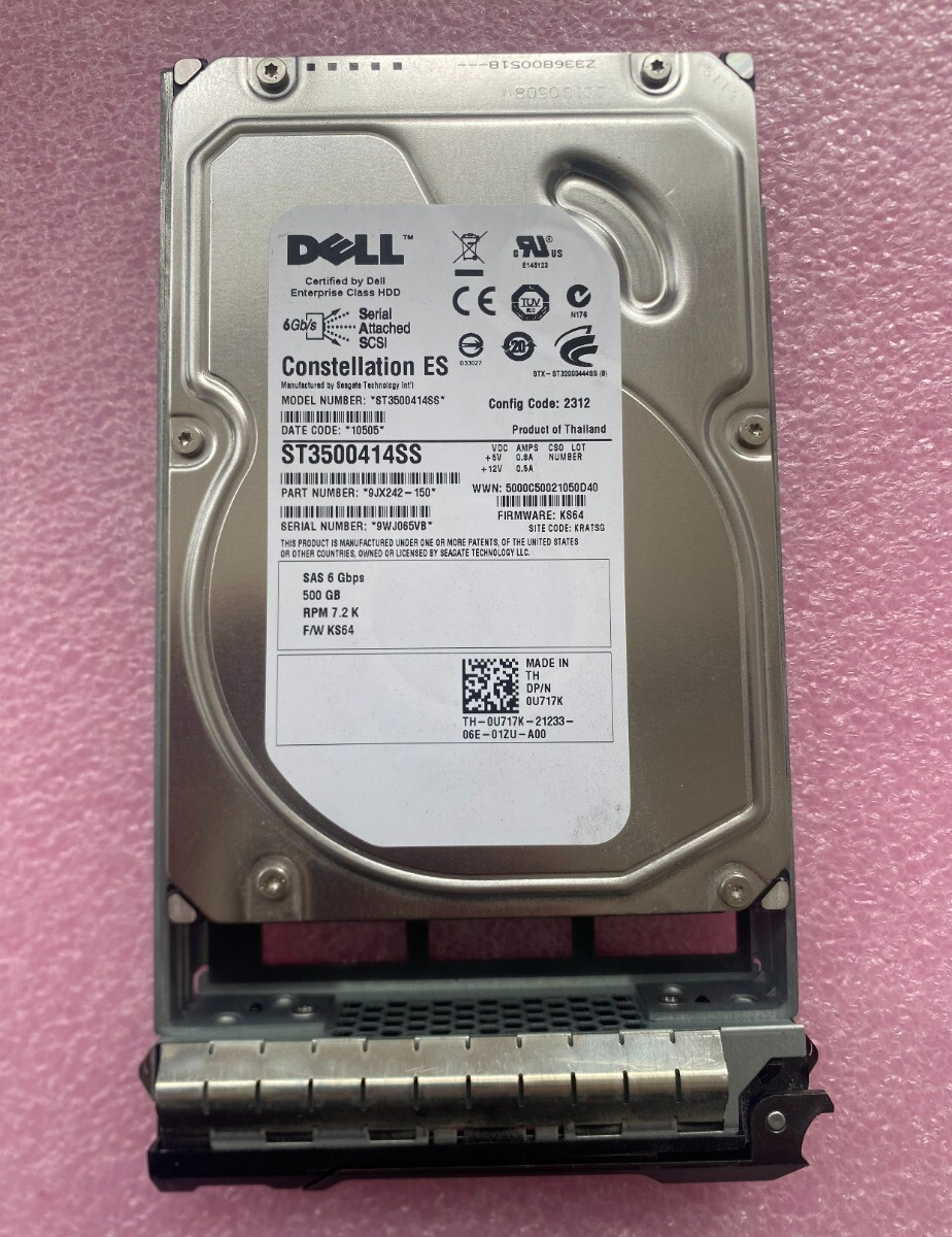 Dell Constellation ES 500GB ST3500414SS SATA / 16MB Cache 7200RPM 3.5" Caddy Inc