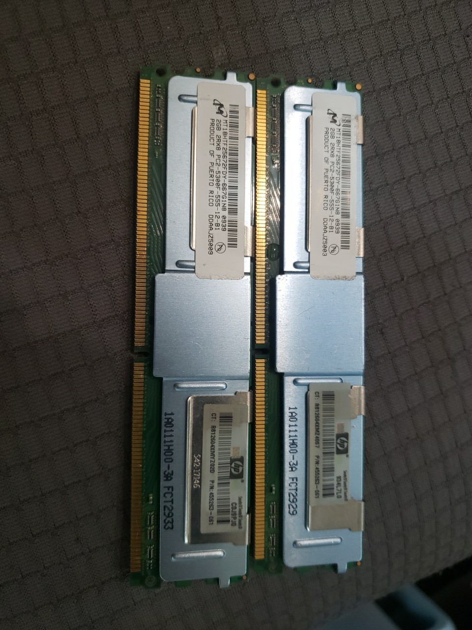 HP 4GB (2 x 2gb) 2RX8 PC2-5300P-555-12, RAM CARD /Memory Card