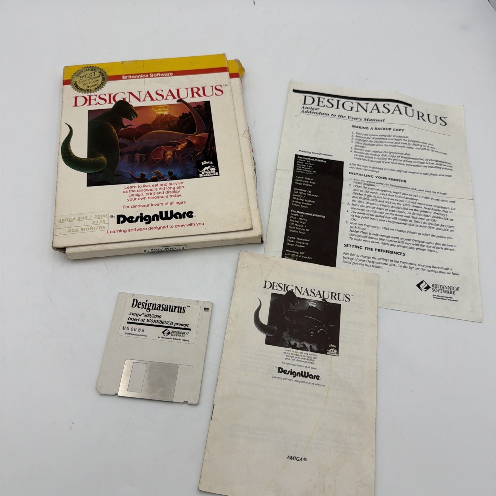 Designasaurus Commodore Amiga Educational Software Complete CIB Tested Working