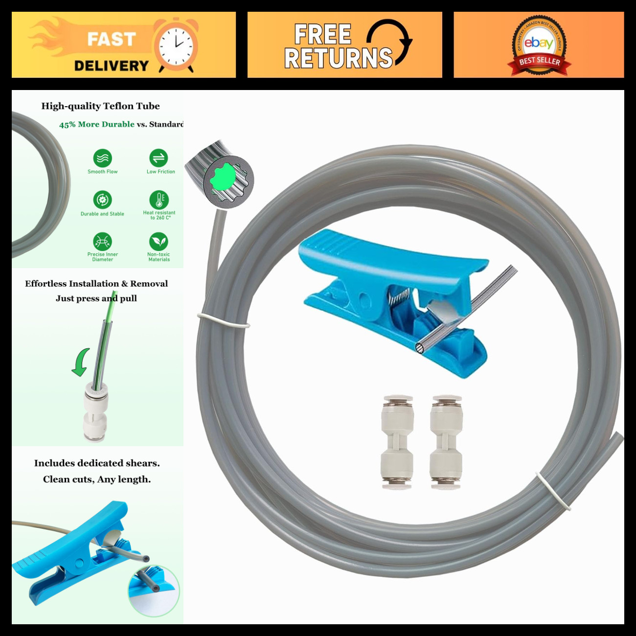 5M Transparent Grey PTFE Tube for 1.75mm Filament - High-Performance 3D Printing