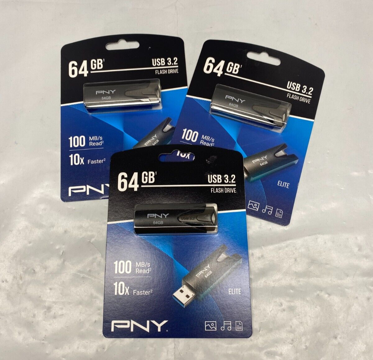 *Lot of 3* PNY 64 GB  Elite USB 3.2 100MB/s Flash Drive - P-FD64GELT-GE