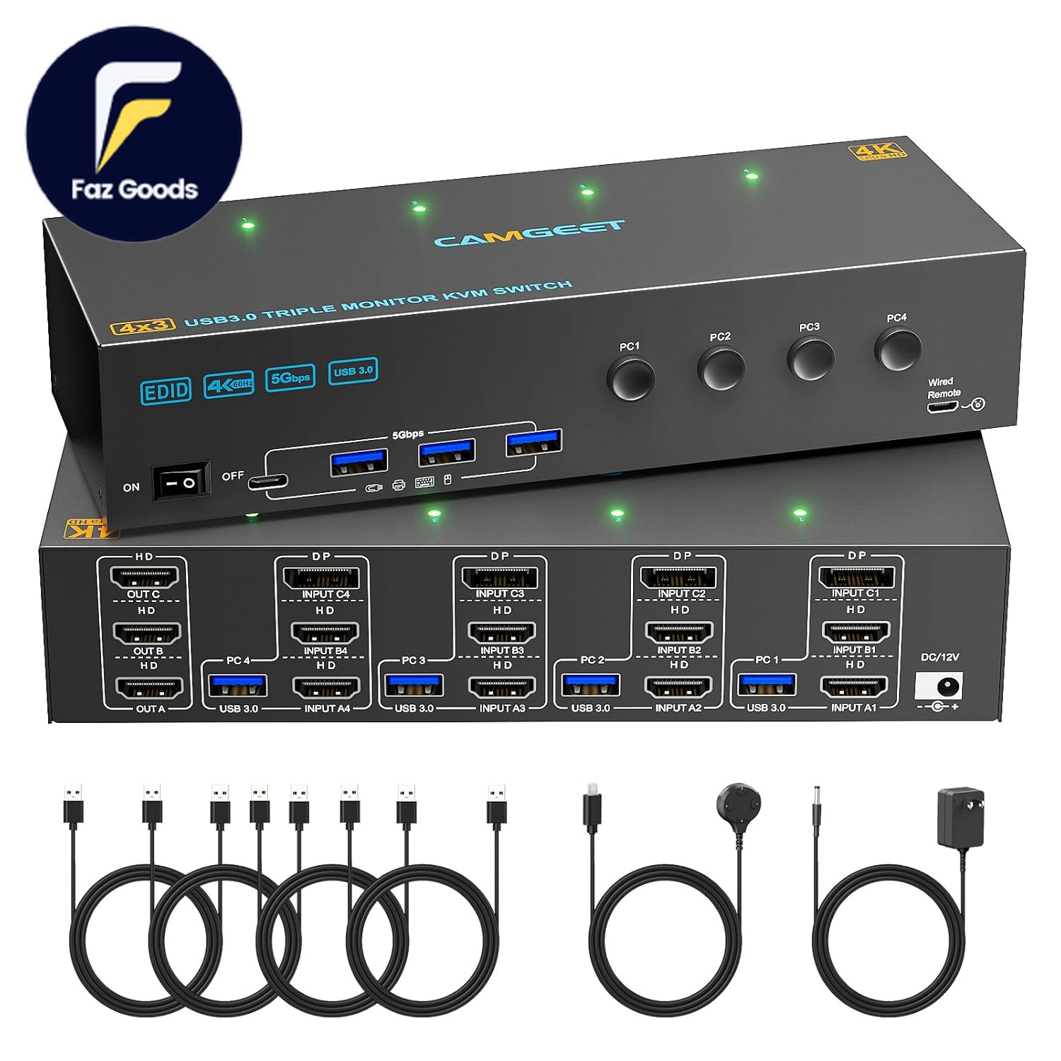 KVM Switch 3 Monitors 4 Computers 4K@60H Edid Simulation,Usb 3.0 HDMI Displaypo