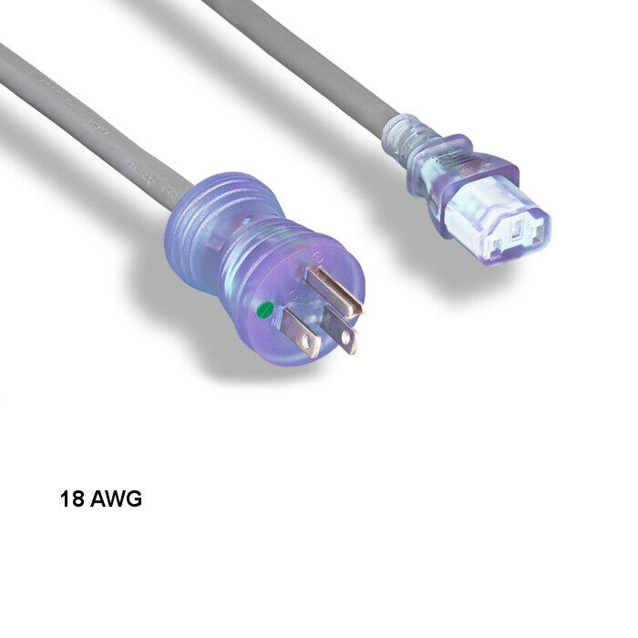 [10X] 3ft 18 AWG Hospital Grade Power Cable NEMA 5-15P to C13 10A/125V Clr