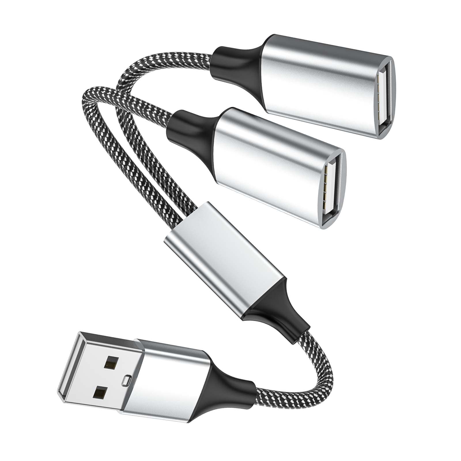 Fidioto USB A Splitter, A Male to 2 Female USBA Y 10 inches, Black 