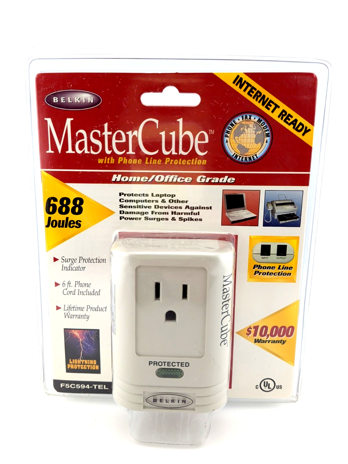 BELKIN MasterCube Surge & Phone Line Protection 688 Joules Model F5C594-TEL NIP