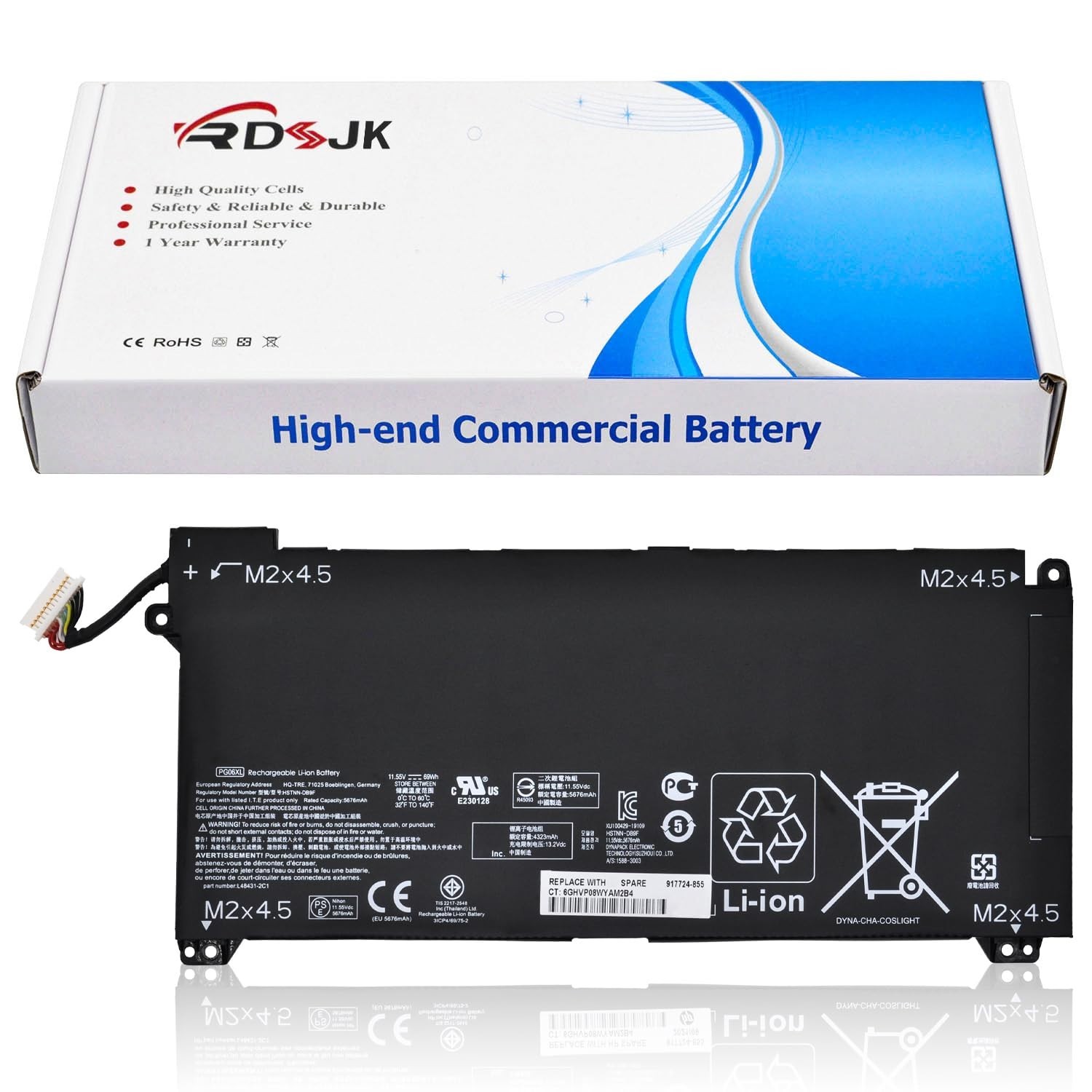 High-Capacity Laptop Battery for HP Omen 15-DH Series, 69Wh, 11.55V, PG06XL Comp