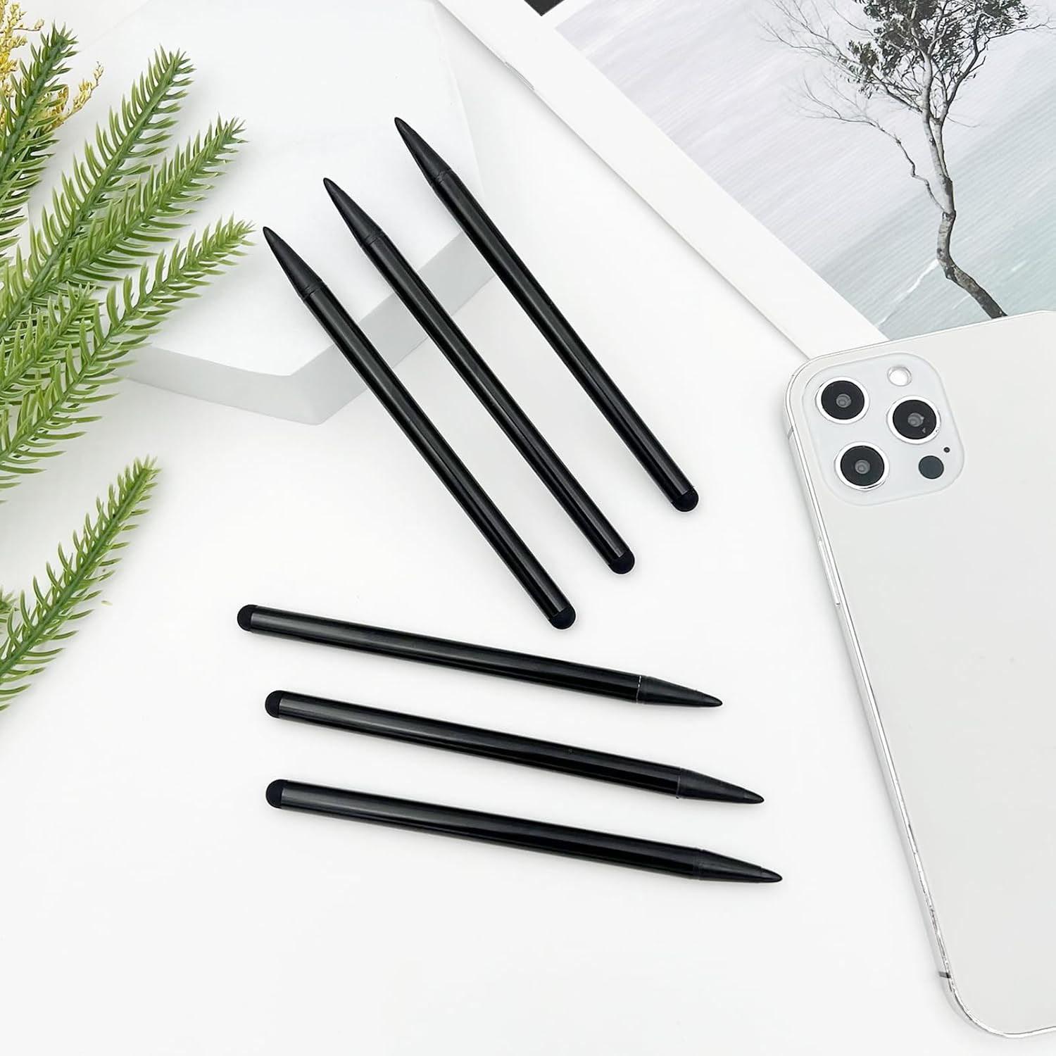 6-Pack Black Dual-Tip Stylus Pens – Universal Touchscreen Stylus Compatible w...