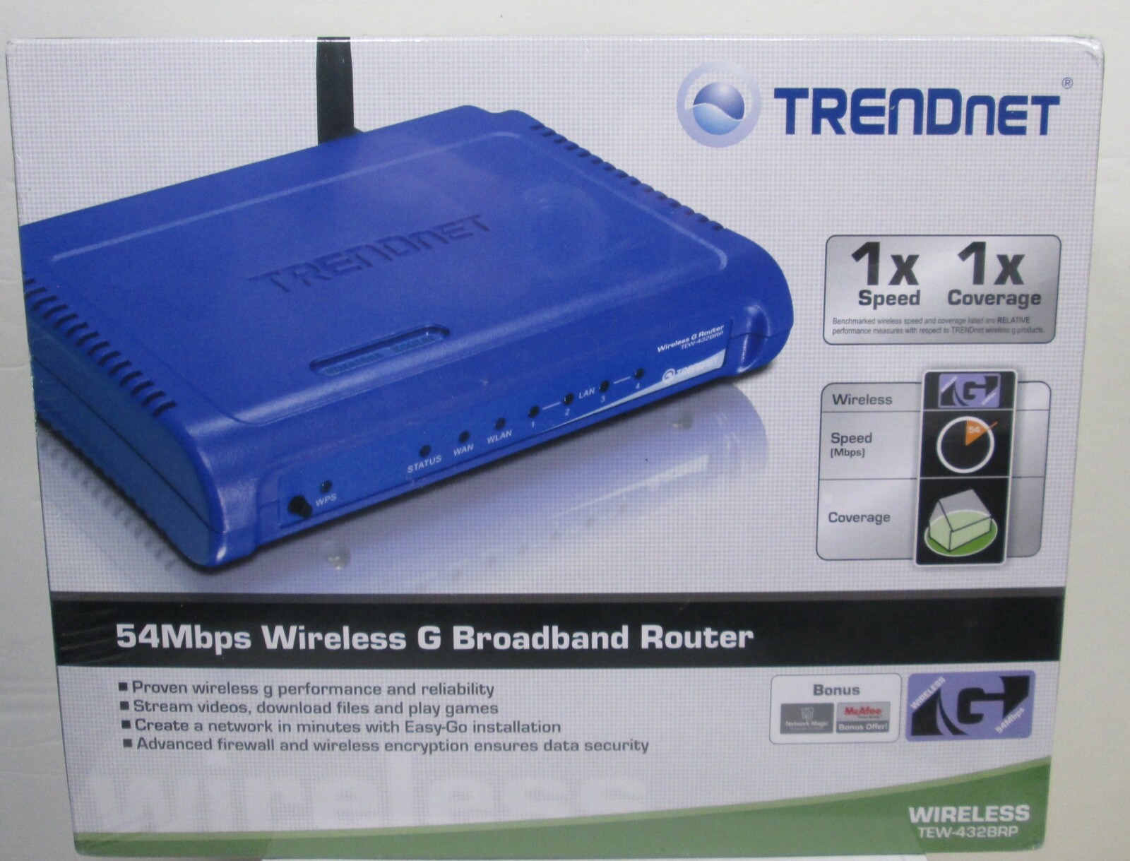 TRENDnet TEW-432BRP 54 Mbps 4-Port 10/100 Broadband Wireless Firewall Router-New