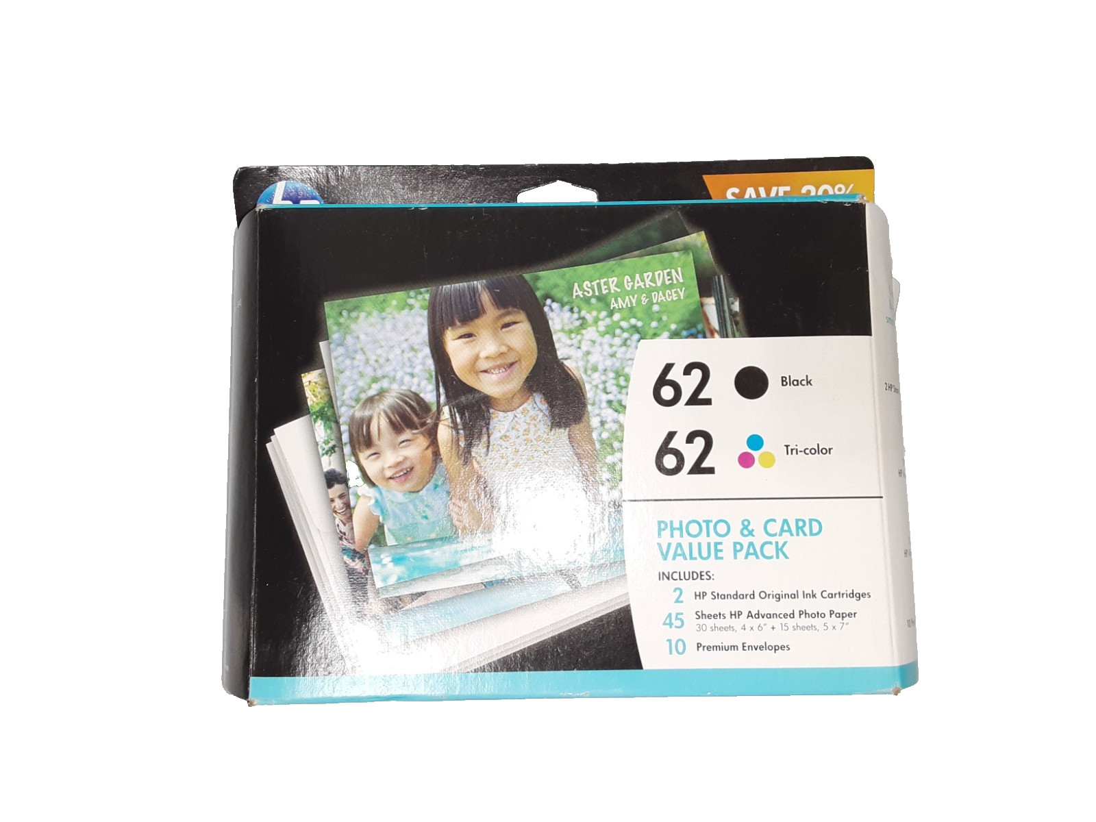 HP 62 Photo & Card Value Pack 2 Ink Cartridges 45 Photo Sheets 10 Envelopes OEM